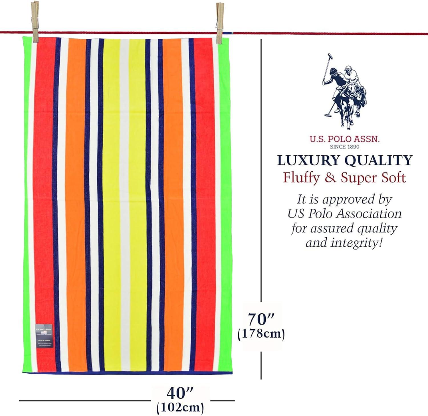 imageUS Polo Assn Oversized 40 x 70 Striped Nautical Design Beach Towel Luxury Plush Cotton Hotel Quality for Bath Pool Bon Voyage StripeFlame Stripe