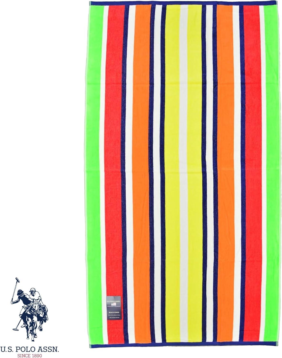 imageUS Polo Assn Oversized 40 x 70 Striped Nautical Design Beach Towel Luxury Plush Cotton Hotel Quality for Bath Pool Bon Voyage StripeFlame Stripe