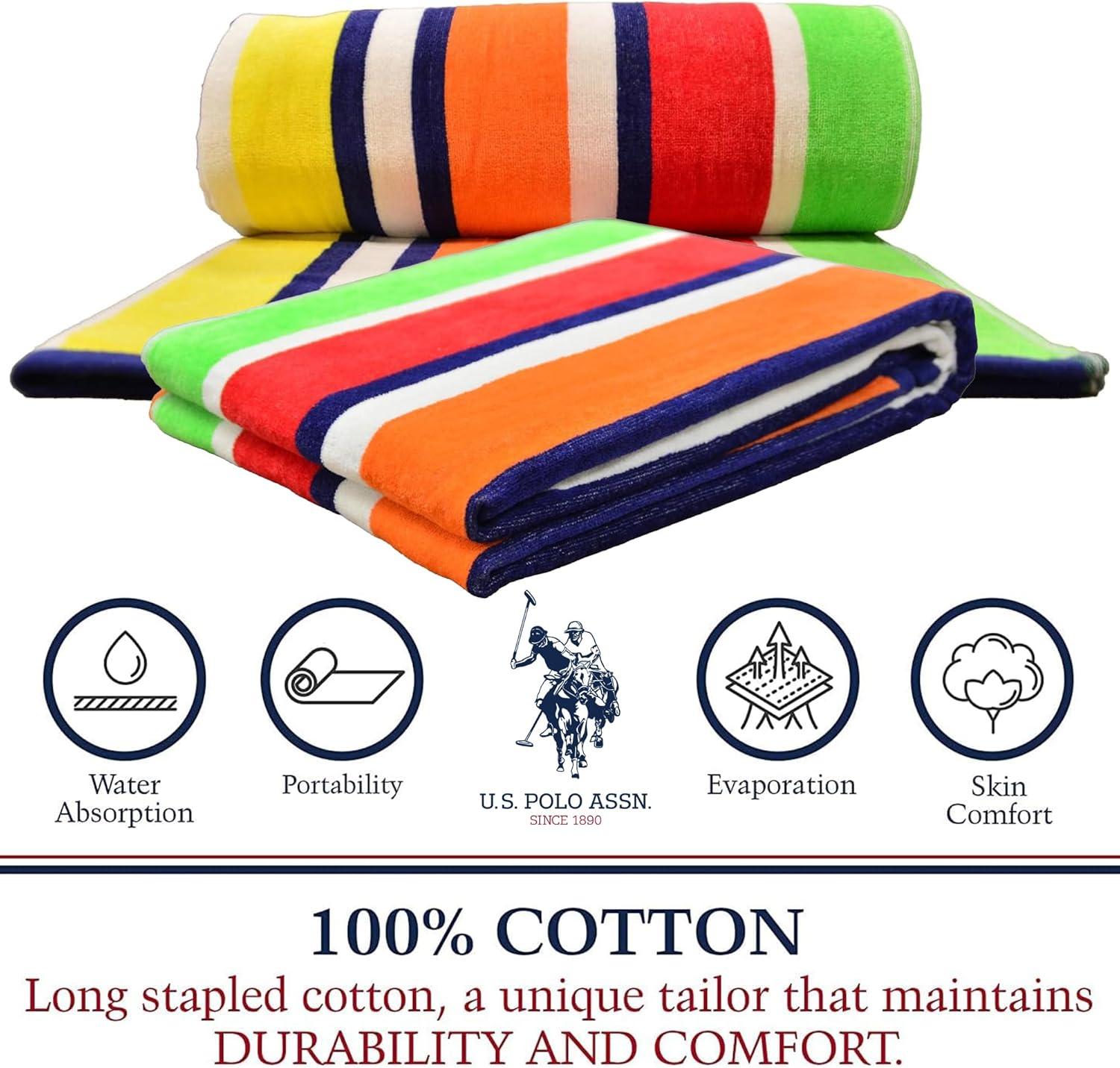 imageUS Polo Assn Oversized 40 x 70 Striped Nautical Design Beach Towel Luxury Plush Cotton Hotel Quality for Bath Pool Bon Voyage StripeFlame Stripe
