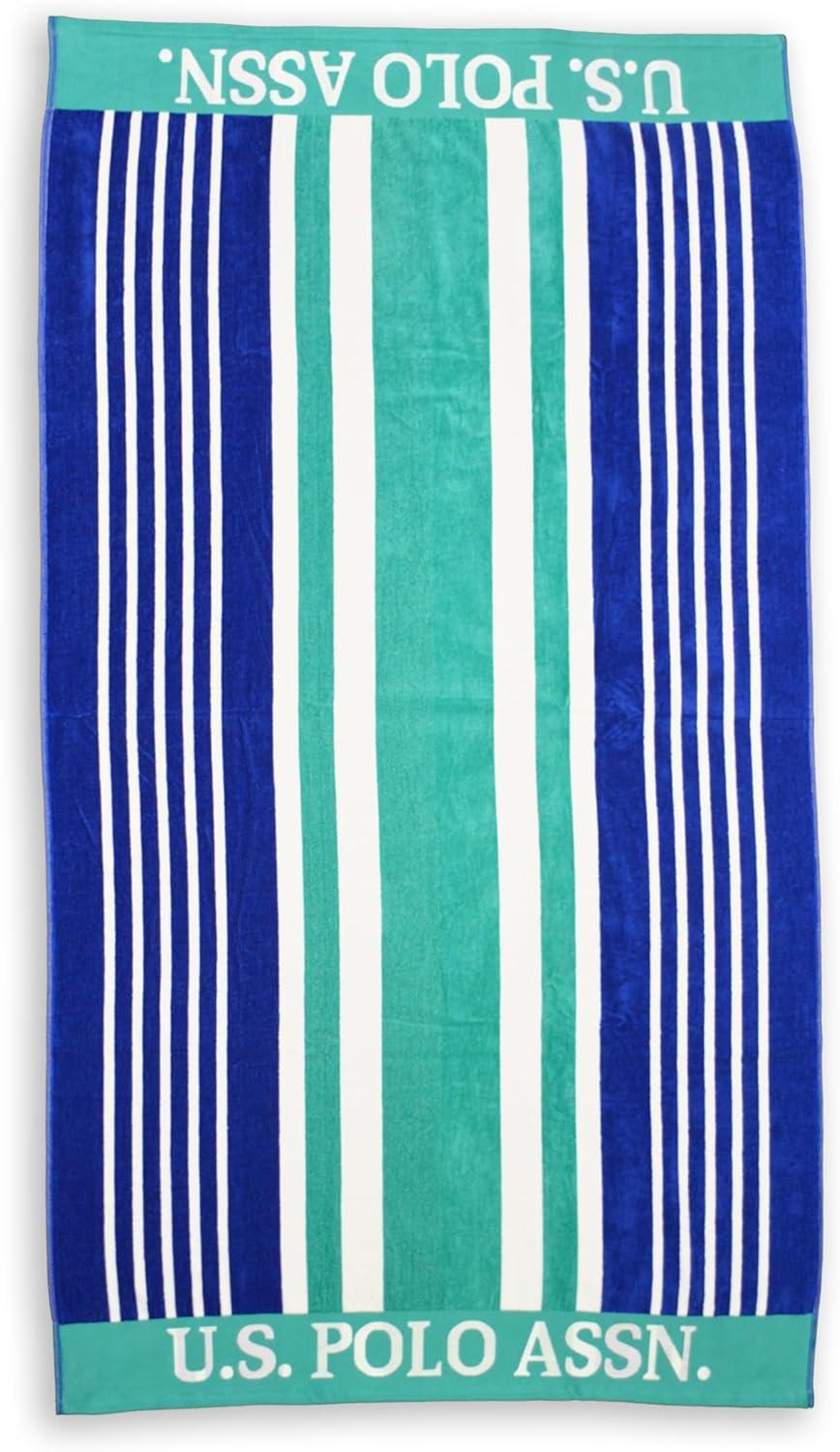 imageUS Polo Assn Oversized 40 x 70 Striped Nautical Design Beach Towel Luxury Plush Cotton Hotel Quality for Bath Pool Bon Voyage StripeGreen
