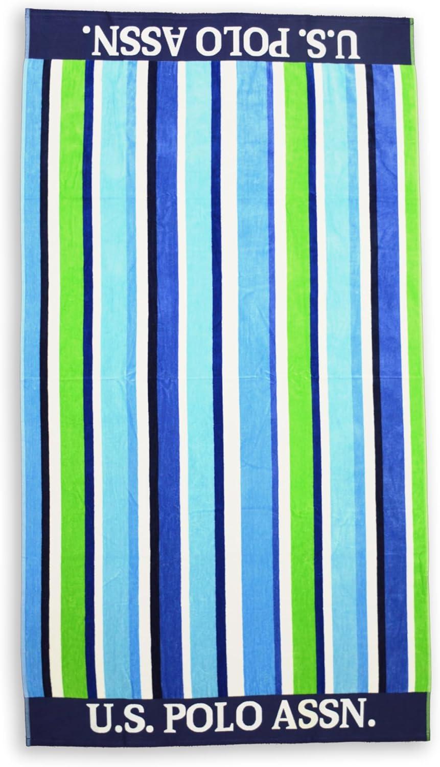 imageUS Polo Assn Oversized 40 x 70 Striped Nautical Design Beach Towel Luxury Plush Cotton Hotel Quality for Bath Pool Bon Voyage StripeGreenBlue