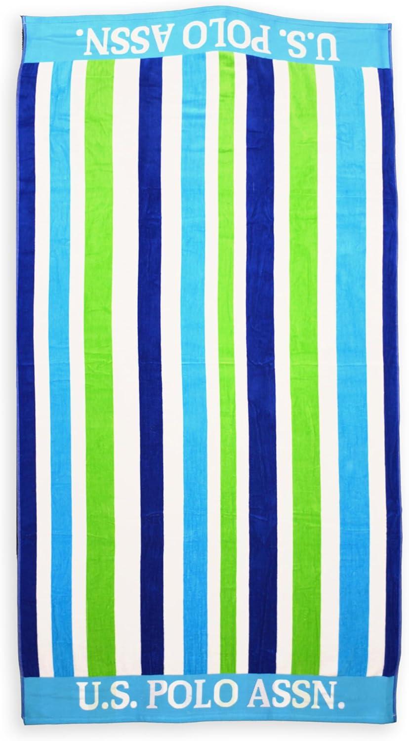 imageUS Polo Assn Oversized 40 x 70 Striped Nautical Design Beach Towel Luxury Plush Cotton Hotel Quality for Bath Pool Bon Voyage StripeGreenBlue Lanai Double Jacquard