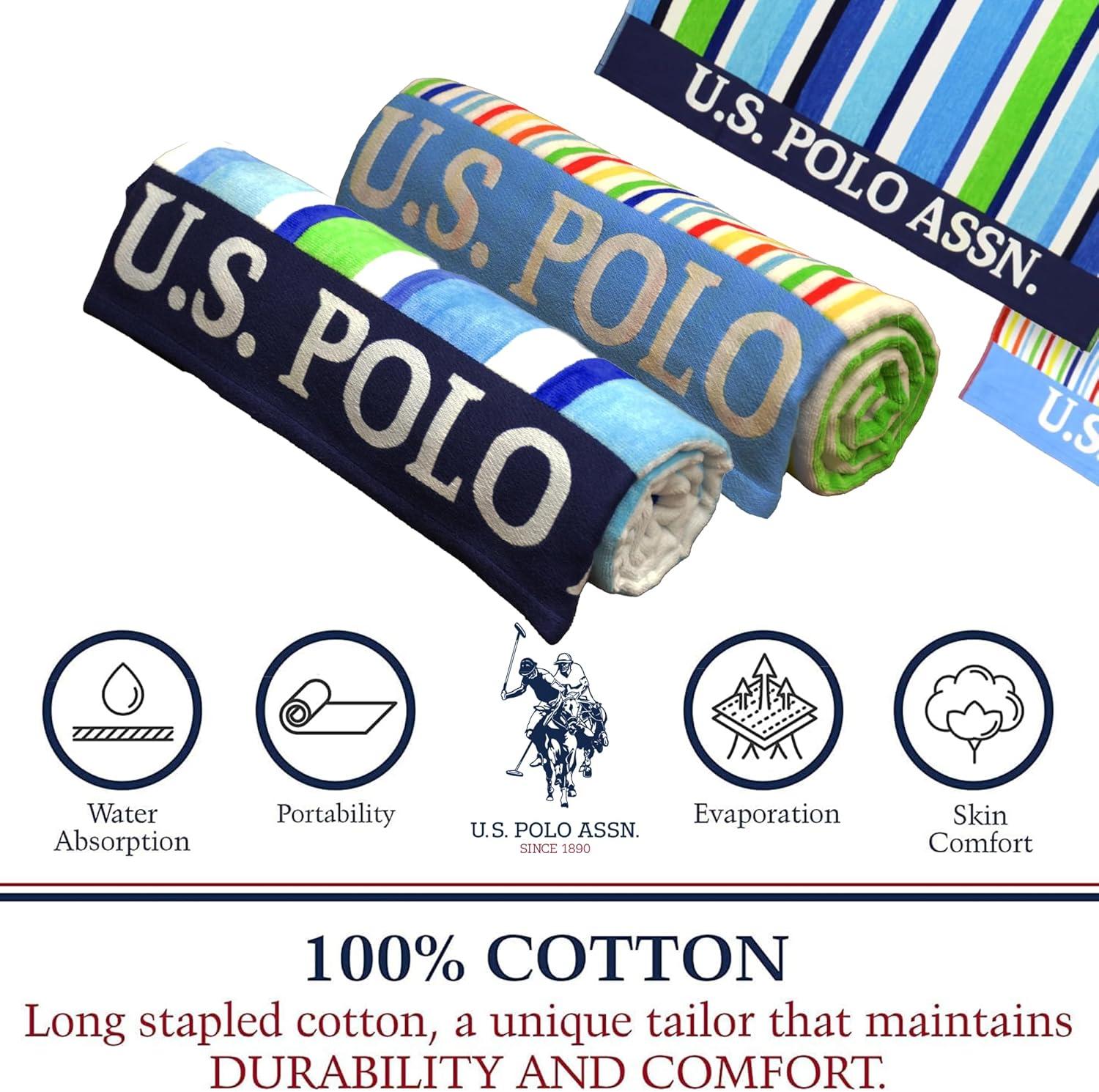 imageUS Polo Assn Oversized 40 x 70 Striped Nautical Design Beach Towel Luxury Plush Cotton Hotel Quality for Bath Pool Bon Voyage StripeGreenBlueColorful