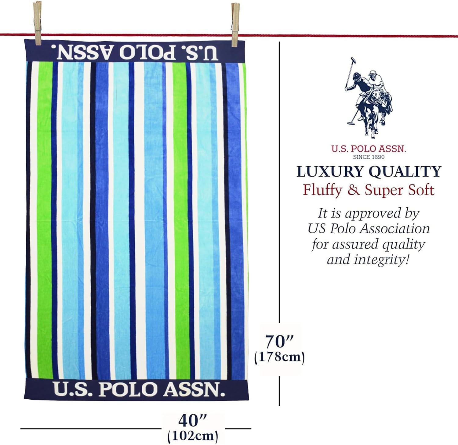imageUS Polo Assn Oversized 40 x 70 Striped Nautical Design Beach Towel Luxury Plush Cotton Hotel Quality for Bath Pool Bon Voyage StripeGreenBlueColorful