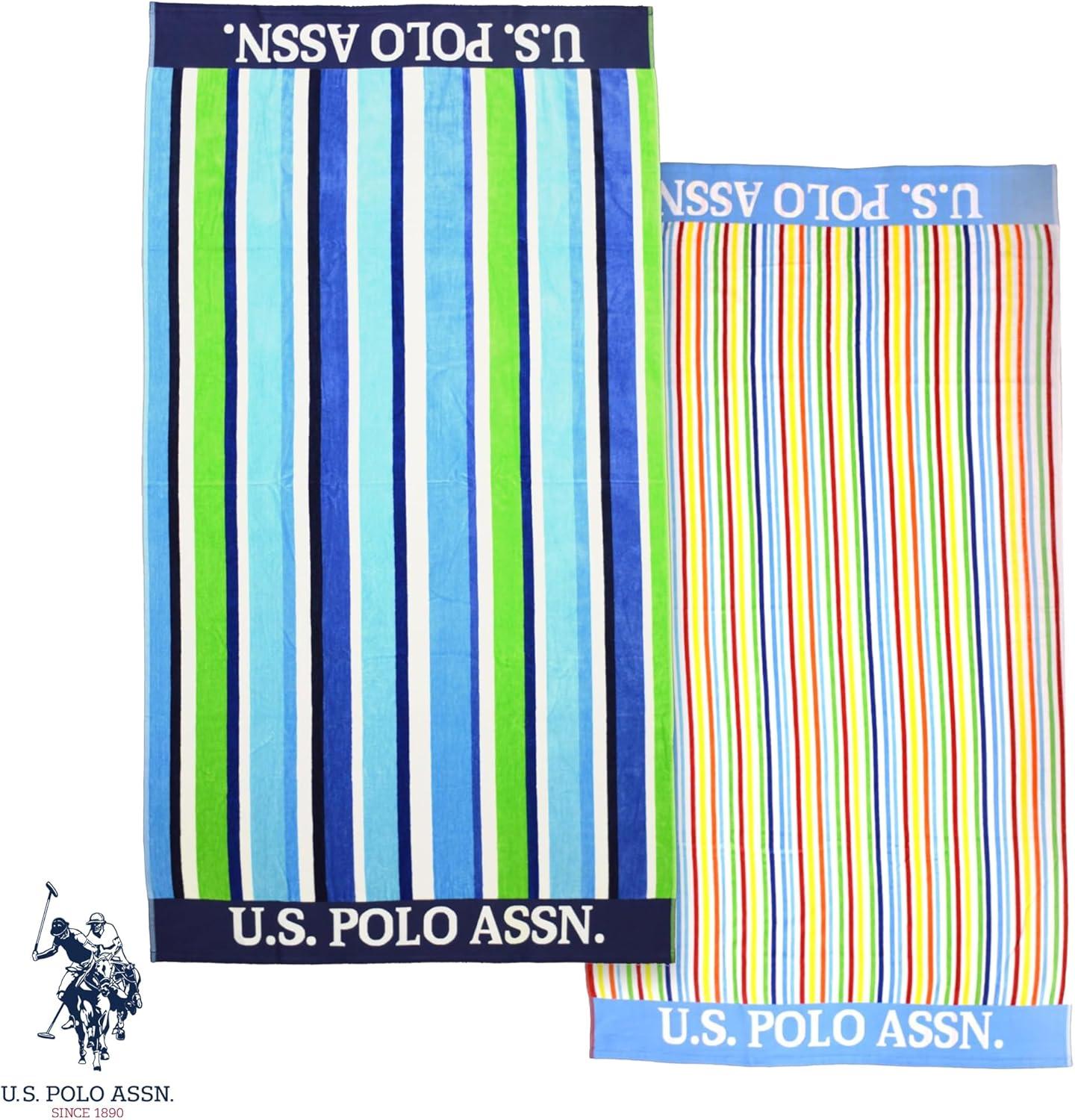 imageUS Polo Assn Oversized 40 x 70 Striped Nautical Design Beach Towel Luxury Plush Cotton Hotel Quality for Bath Pool Bon Voyage StripeGreenBlueColorful
