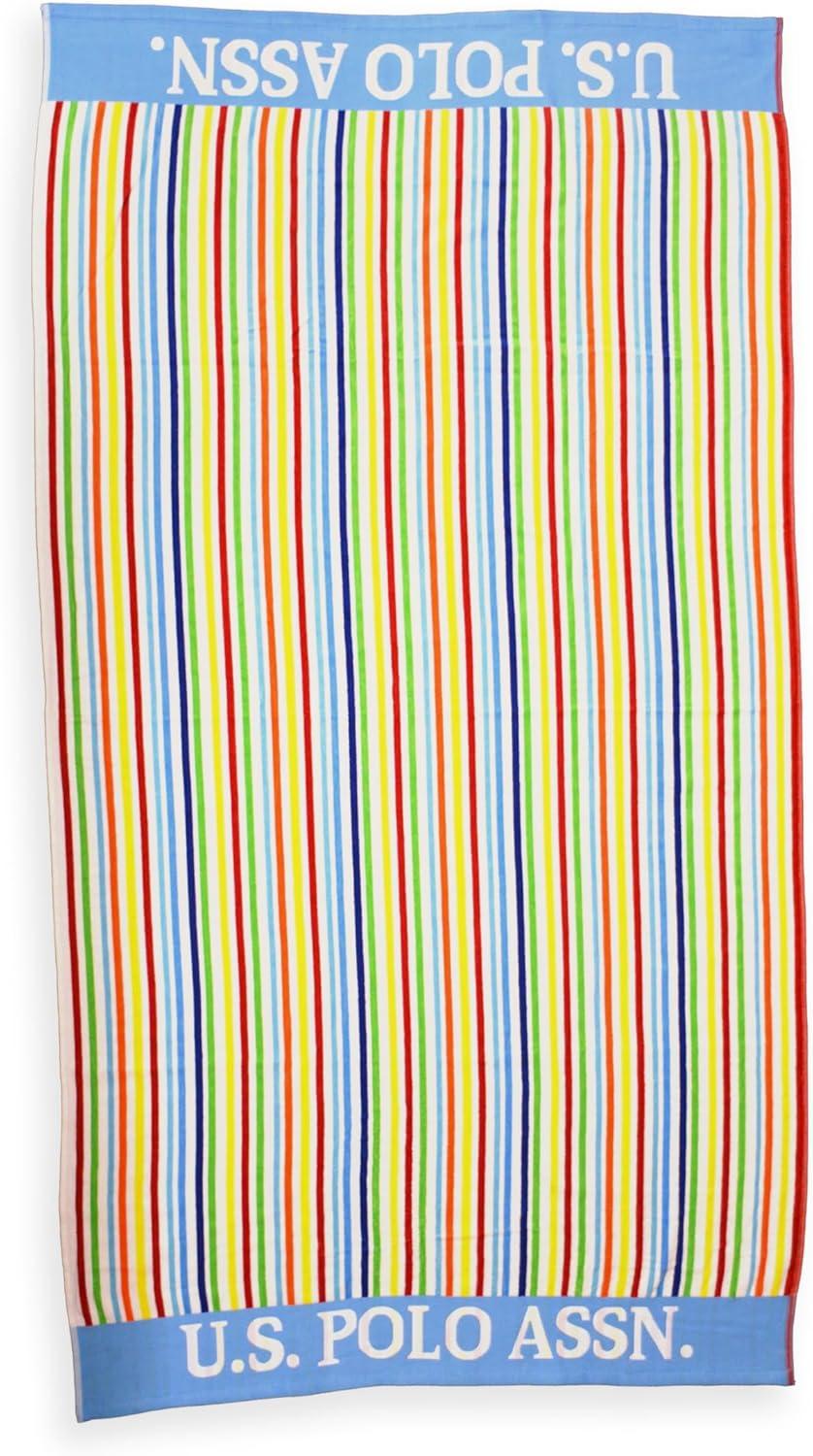 imageUS Polo Assn Oversized 40 x 70 Striped Nautical Design Beach Towel Luxury Plush Cotton Hotel Quality for Bath Pool Bon Voyage StripeLight BlueYellow