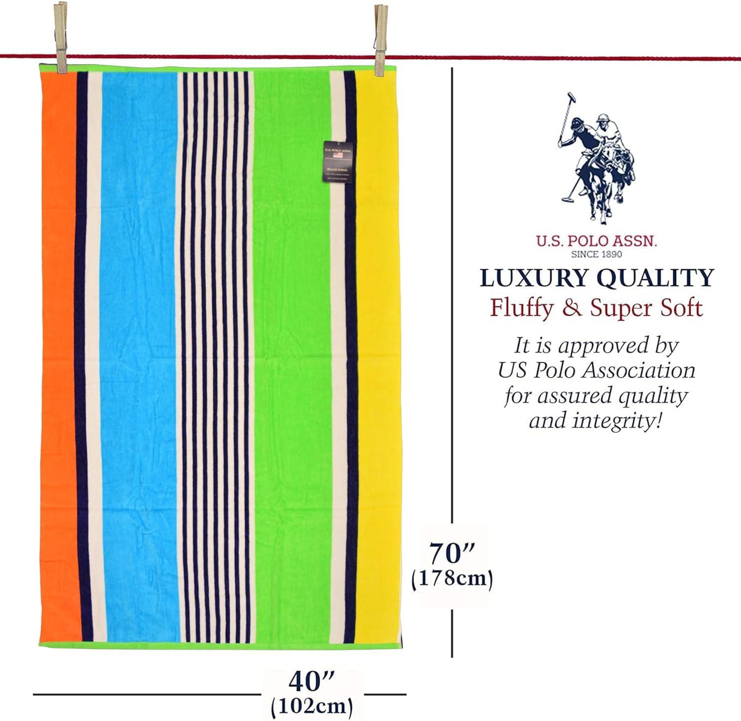 imageUS Polo Assn Oversized 40 x 70 Striped Nautical Design Beach Towel Luxury Plush Cotton Hotel Quality for Bath Pool Bon Voyage StripeMotto Beach