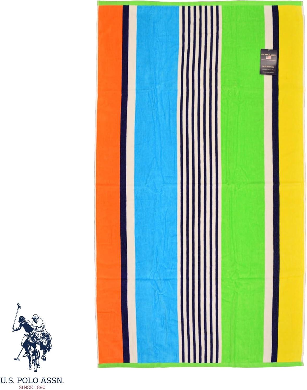 imageUS Polo Assn Oversized 40 x 70 Striped Nautical Design Beach Towel Luxury Plush Cotton Hotel Quality for Bath Pool Bon Voyage StripeMotto Beach