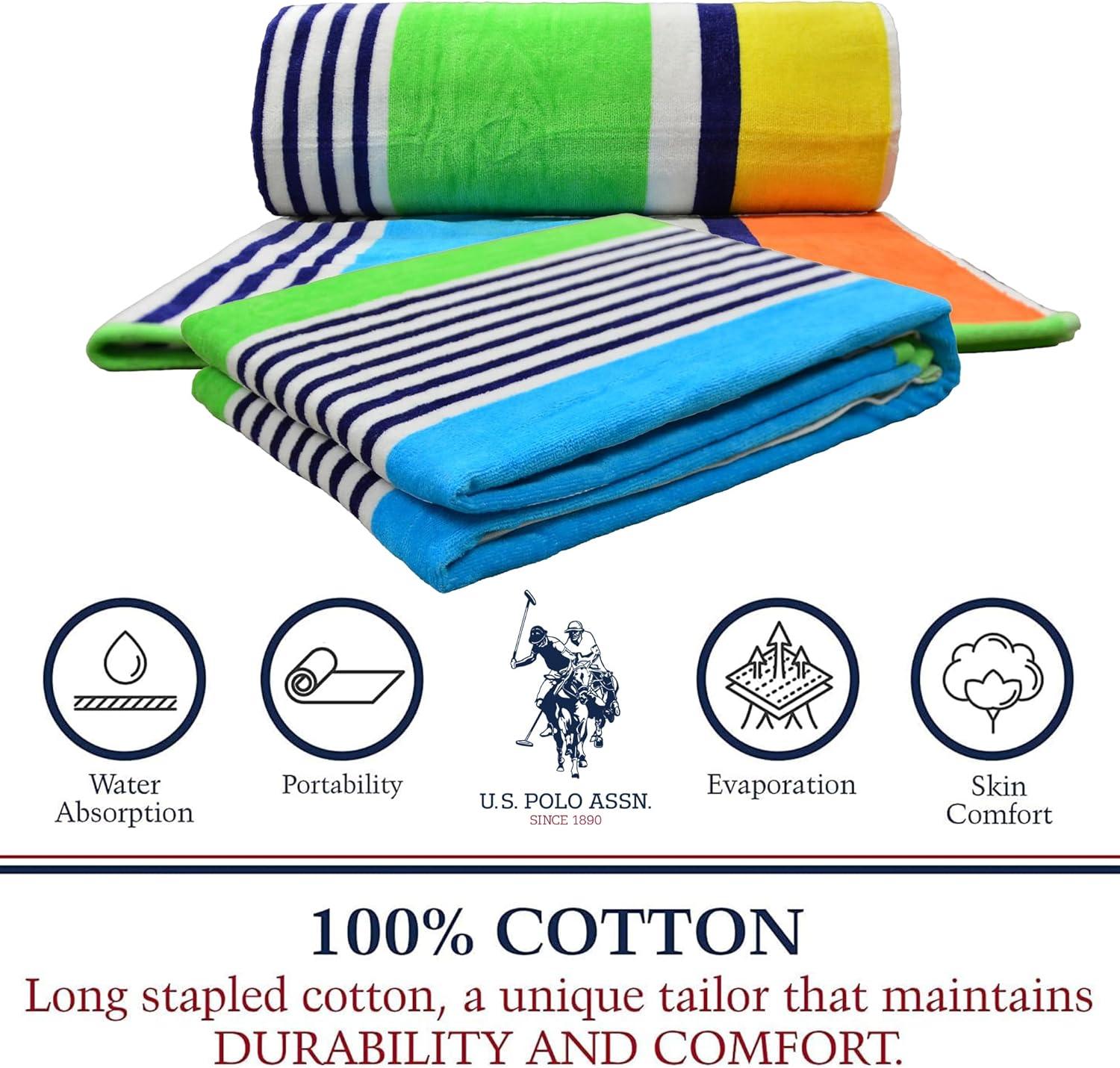 imageUS Polo Assn Oversized 40 x 70 Striped Nautical Design Beach Towel Luxury Plush Cotton Hotel Quality for Bath Pool Bon Voyage StripeMotto Beach