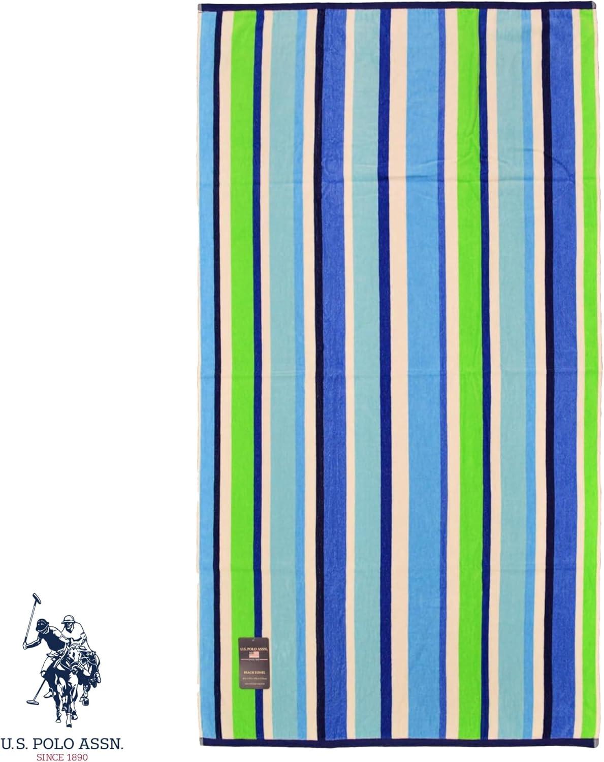 imageUS Polo Assn Oversized 40 x 70 Striped Nautical Design Beach Towel Luxury Plush Cotton Hotel Quality for Bath Pool Bon Voyage StripeMyrtle Stripe