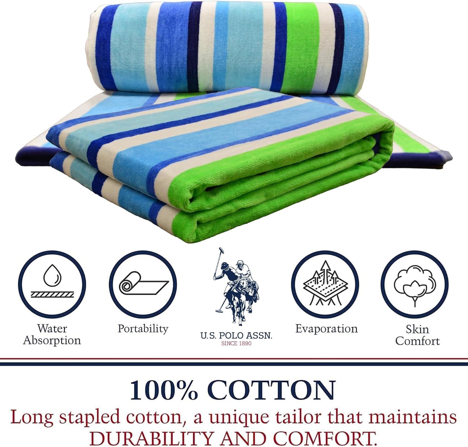 imageUS Polo Assn Oversized 40 x 70 Striped Nautical Design Beach Towel Luxury Plush Cotton Hotel Quality for Bath Pool Bon Voyage StripeMyrtle Stripe