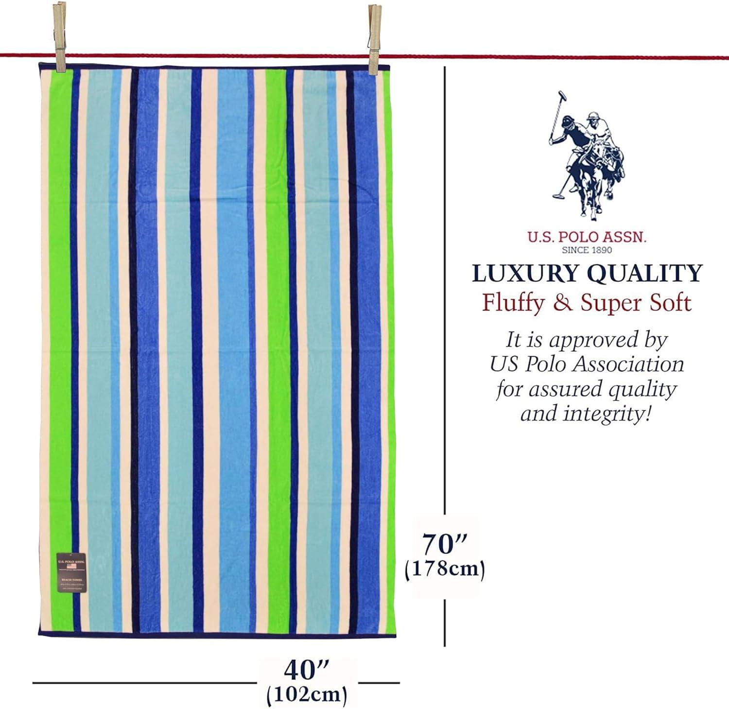 imageUS Polo Assn Oversized 40 x 70 Striped Nautical Design Beach Towel Luxury Plush Cotton Hotel Quality for Bath Pool Bon Voyage StripeMyrtle Stripe