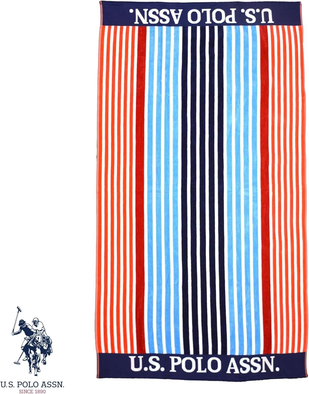 imageUS Polo Assn Oversized 40 x 70 Striped Nautical Design Beach Towel Luxury Plush Cotton Hotel Quality for Bath Pool Bon Voyage StripeNavy