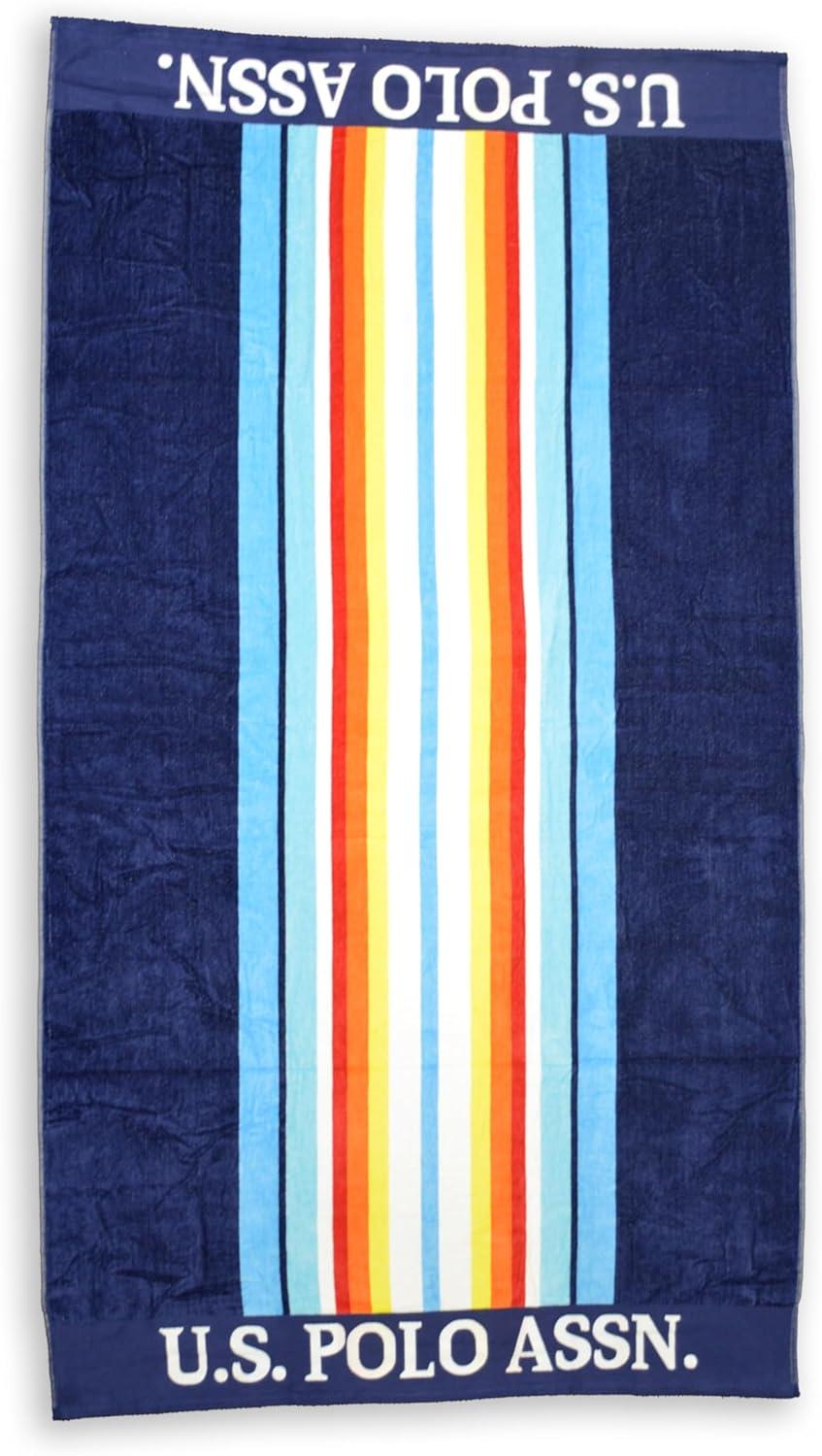 imageUS Polo Assn Oversized 40 x 70 Striped Nautical Design Beach Towel Luxury Plush Cotton Hotel Quality for Bath Pool Bon Voyage StripeNavyLight Blue