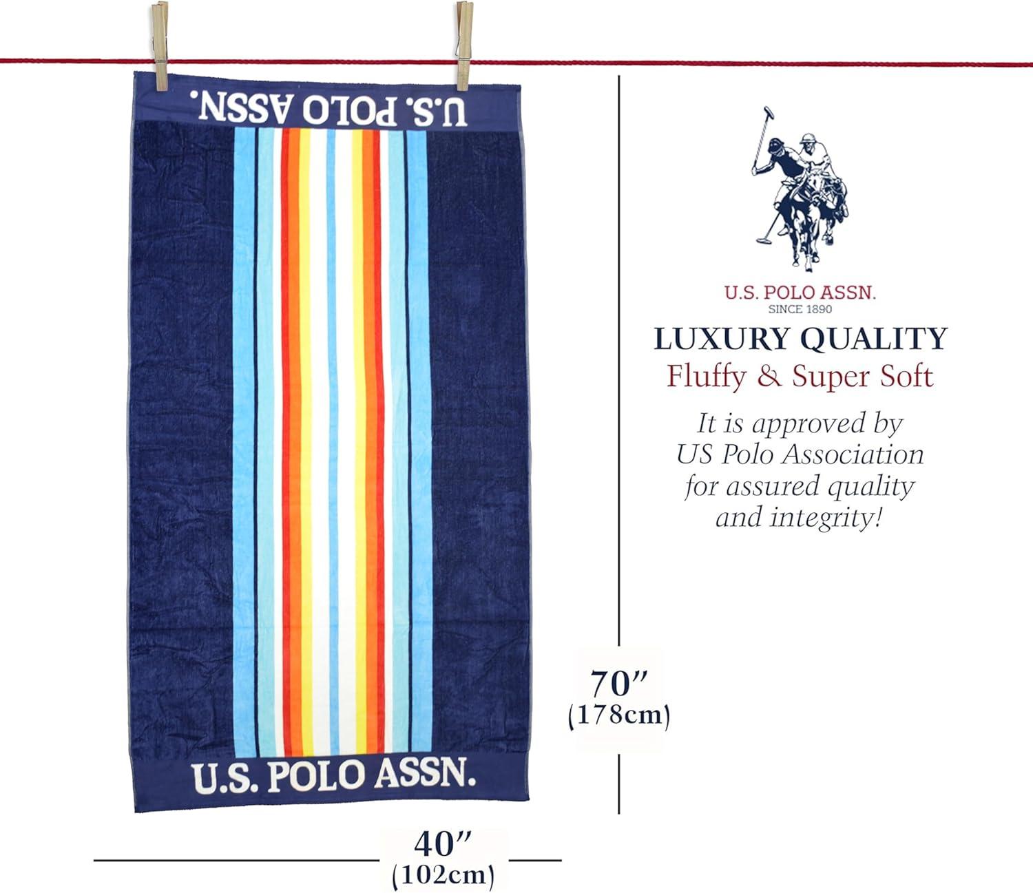 imageUS Polo Assn Oversized 40 x 70 Striped Nautical Design Beach Towel Luxury Plush Cotton Hotel Quality for Bath Pool Bon Voyage StripeNavyLight Blue