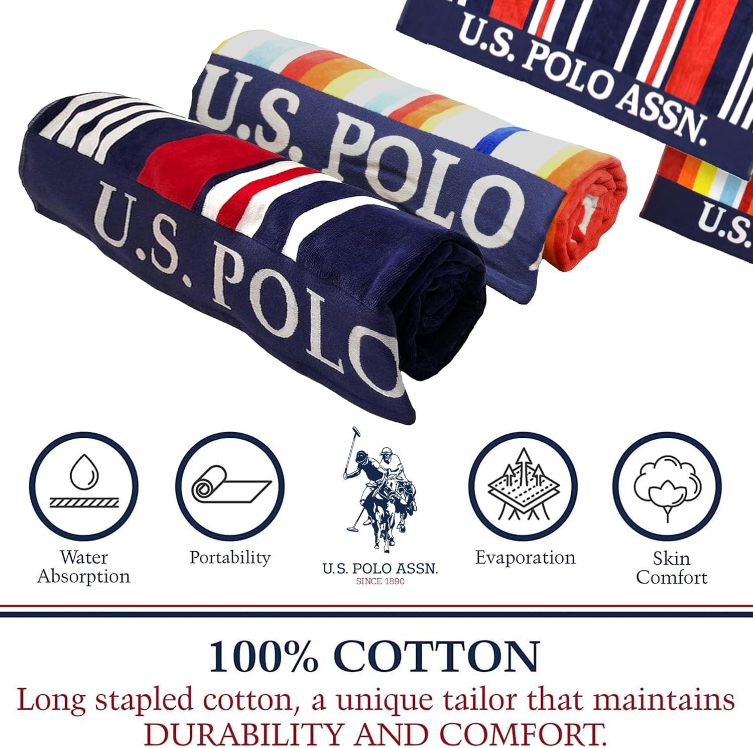 imageUS Polo Assn Oversized 40 x 70 Striped Nautical Design Beach Towel Luxury Plush Cotton Hotel Quality for Bath Pool Bon Voyage StripeNavyRedOrange