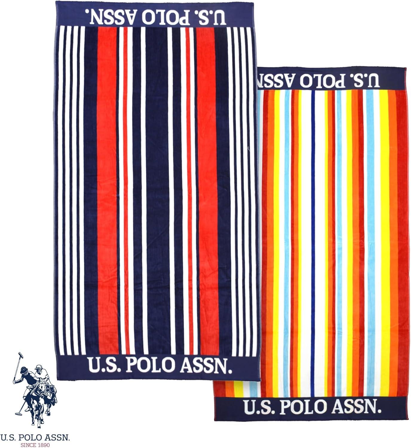 imageUS Polo Assn Oversized 40 x 70 Striped Nautical Design Beach Towel Luxury Plush Cotton Hotel Quality for Bath Pool Bon Voyage StripeNavyRedOrange