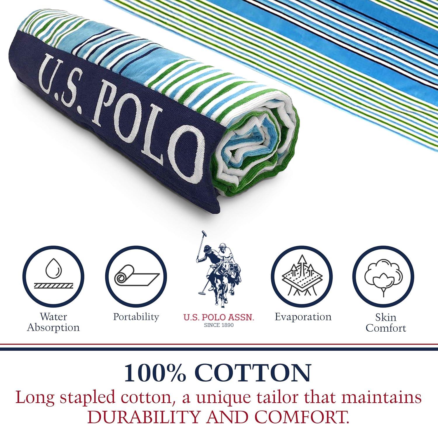 imageUS Polo Assn Oversized 40 x 70 Striped Nautical Design Beach Towel Luxury Plush Cotton Hotel Quality for Bath Pool Bon Voyage StripePort Stripe