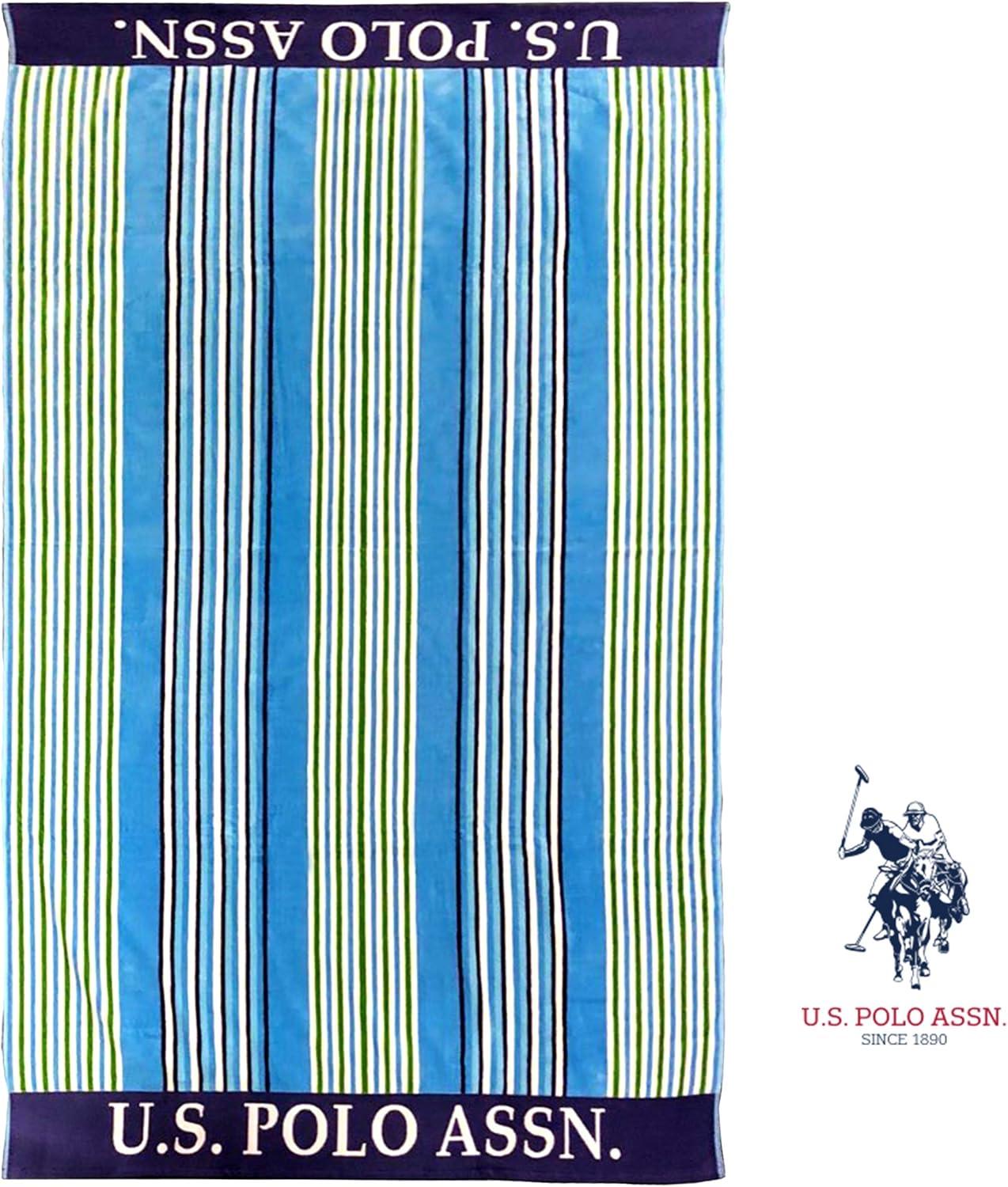 imageUS Polo Assn Oversized 40 x 70 Striped Nautical Design Beach Towel Luxury Plush Cotton Hotel Quality for Bath Pool Bon Voyage StripePort Stripe