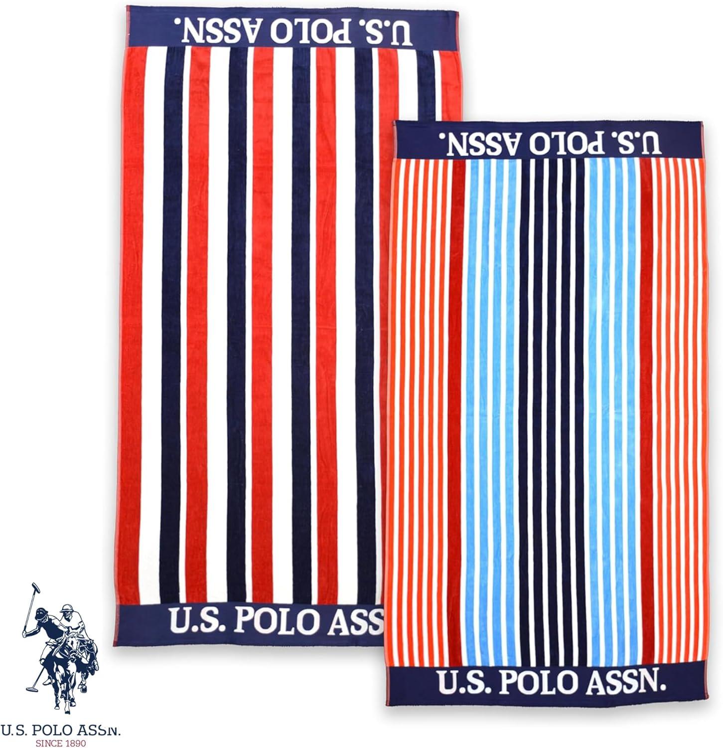 imageUS Polo Assn Oversized 40 x 70 Striped Nautical Design Beach Towel Luxury Plush Cotton Hotel Quality for Bath Pool Bon Voyage StripeRedLt BlueNavy