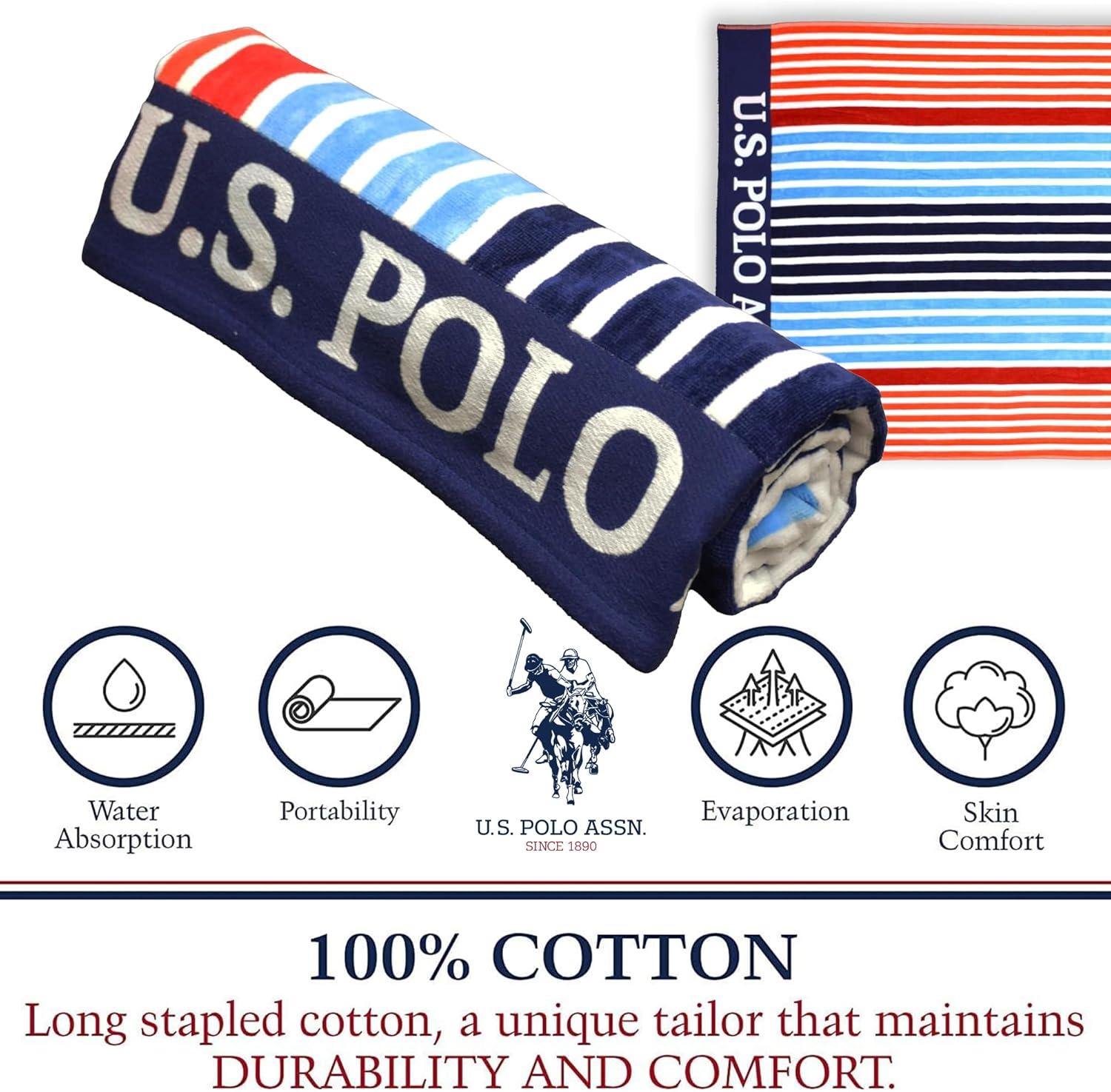 imageUS Polo Assn Oversized 40 x 70 Striped Nautical Design Beach Towel Luxury Plush Cotton Hotel Quality for Bath Pool Bon Voyage StripeRedLt BlueNavy