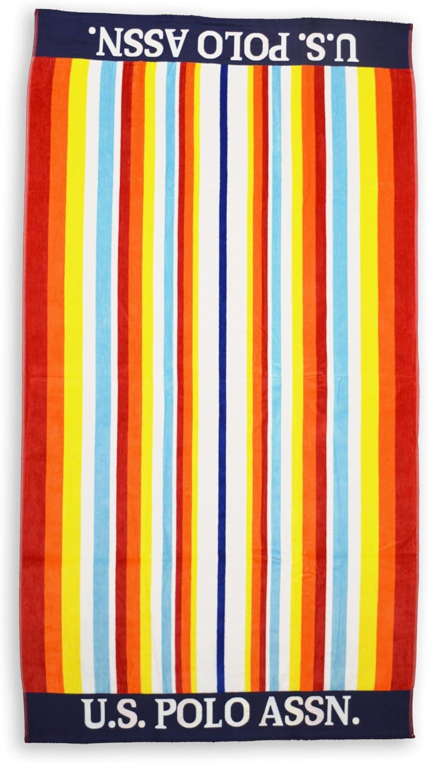 imageUS Polo Assn Oversized 40 x 70 Striped Nautical Design Beach Towel Luxury Plush Cotton Hotel Quality for Bath Pool Bon Voyage StripeRedOrange