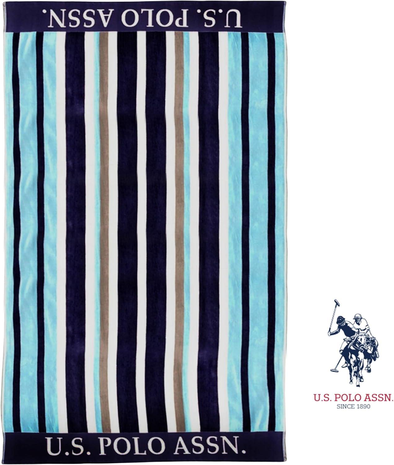 imageUS Polo Assn Oversized 40 x 70 Striped Nautical Design Beach Towel Luxury Plush Cotton Hotel Quality for Bath Pool Bon Voyage StripeSail Away Stripe