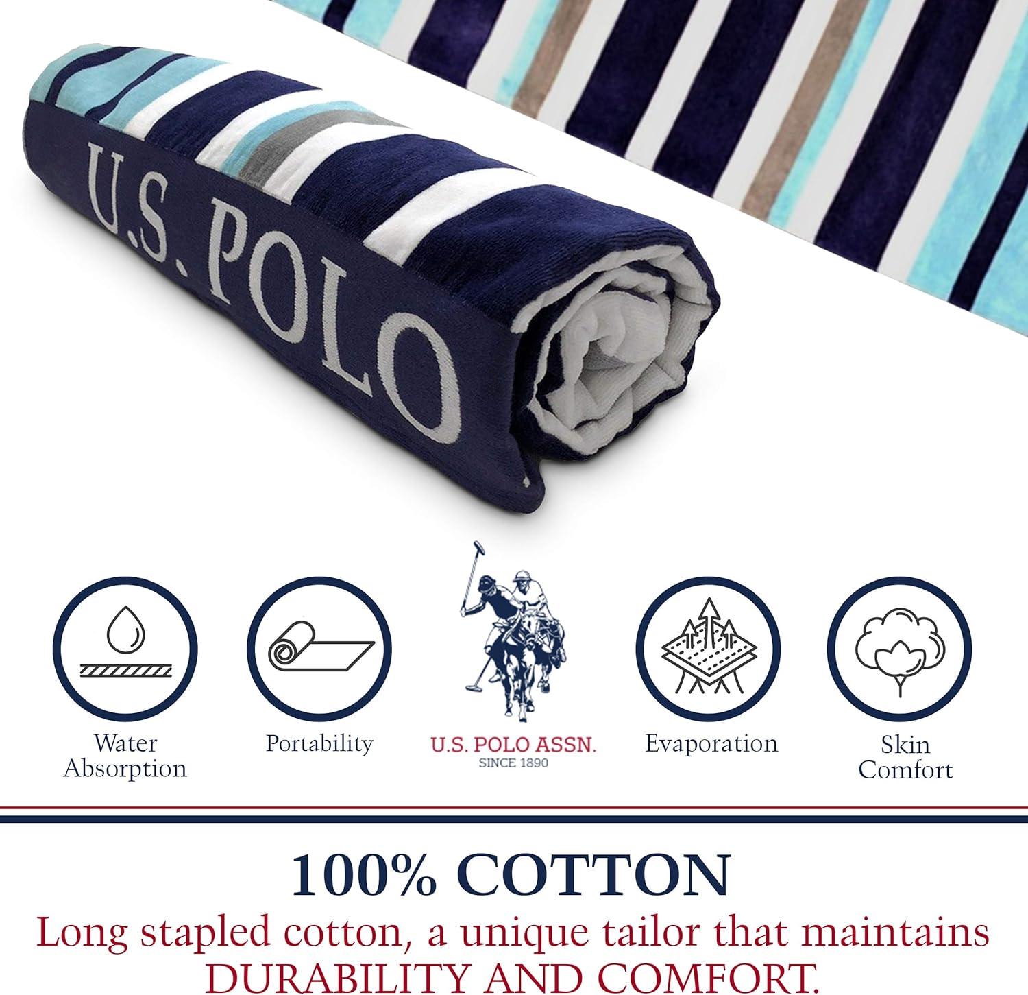 imageUS Polo Assn Oversized 40 x 70 Striped Nautical Design Beach Towel Luxury Plush Cotton Hotel Quality for Bath Pool Bon Voyage StripeSail Away Stripe