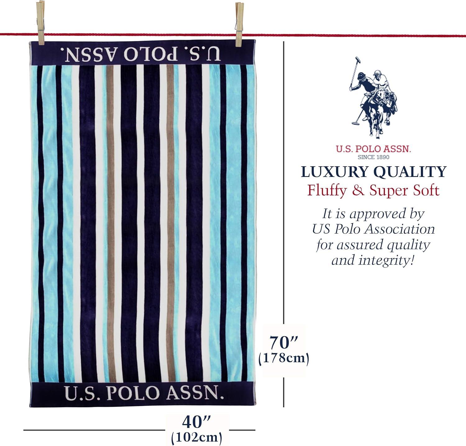 imageUS Polo Assn Oversized 40 x 70 Striped Nautical Design Beach Towel Luxury Plush Cotton Hotel Quality for Bath Pool Bon Voyage StripeSail Away Stripe