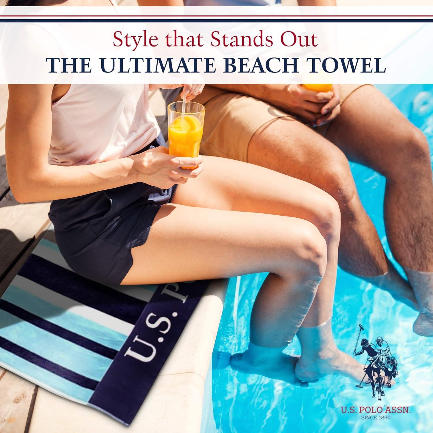 imageUS Polo Assn Oversized 40 x 70 Striped Nautical Design Beach Towel Luxury Plush Cotton Hotel Quality for Bath Pool Bon Voyage StripeSail Away Stripe