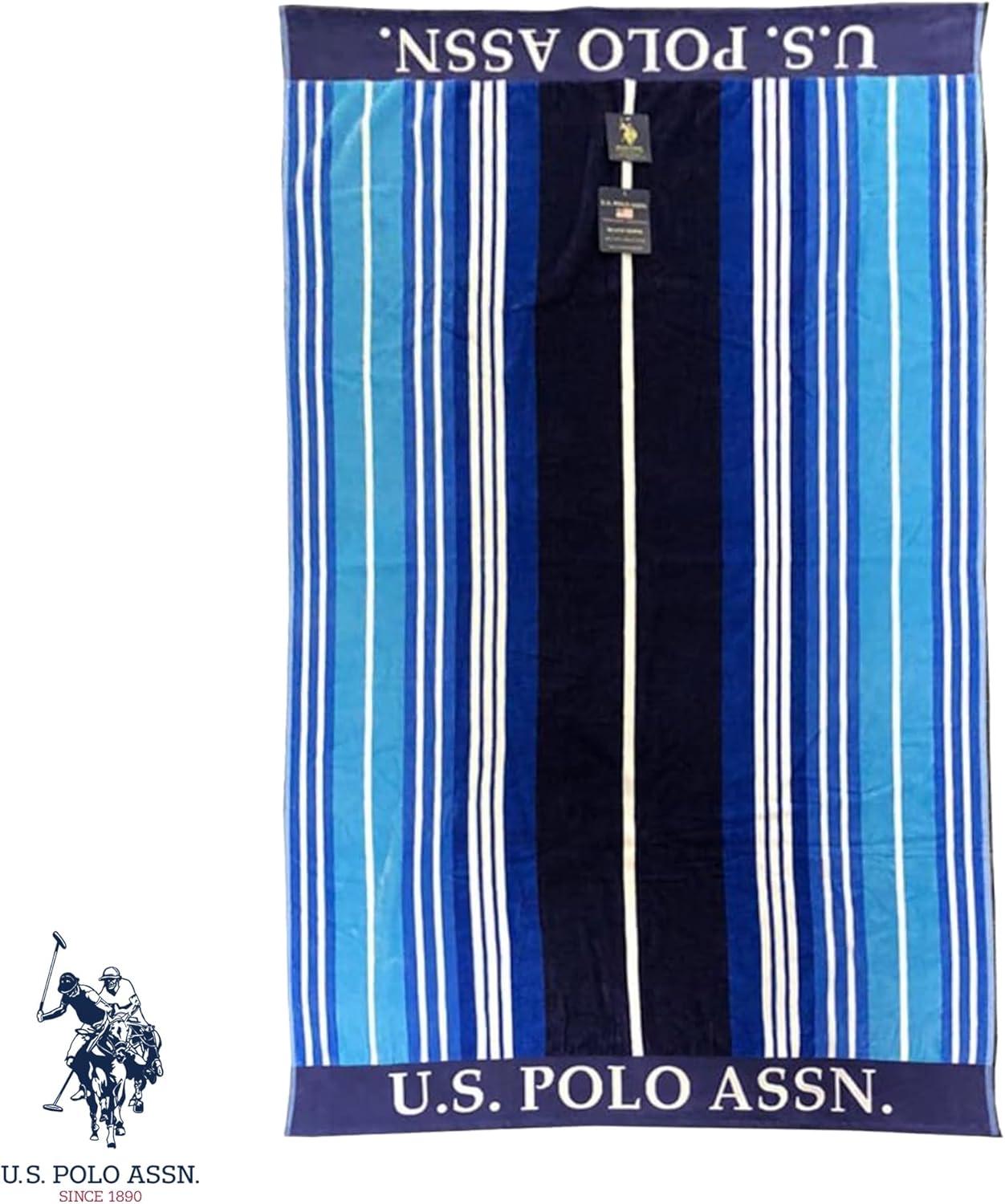 imageUS Polo Assn Oversized 40 x 70 Striped Nautical Design Beach Towel Luxury Plush Cotton Hotel Quality for Bath Pool Bon Voyage StripeShip Shape Stripe