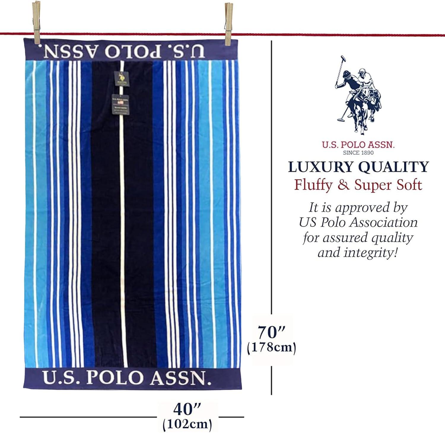 imageUS Polo Assn Oversized 40 x 70 Striped Nautical Design Beach Towel Luxury Plush Cotton Hotel Quality for Bath Pool Bon Voyage StripeShip Shape Stripe