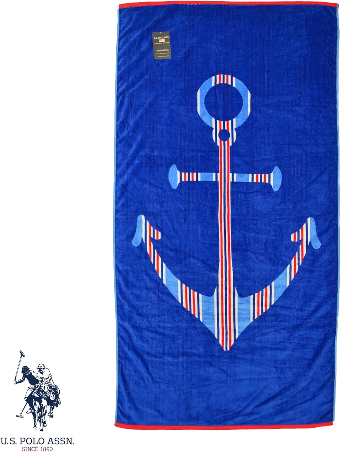 imageUS Polo Assn Oversized 40 x 70 Striped Nautical Design Beach Towel Luxury Plush Cotton Hotel Quality for Bath Pool Bon Voyage StripeZig Zag Stripe and Anchor