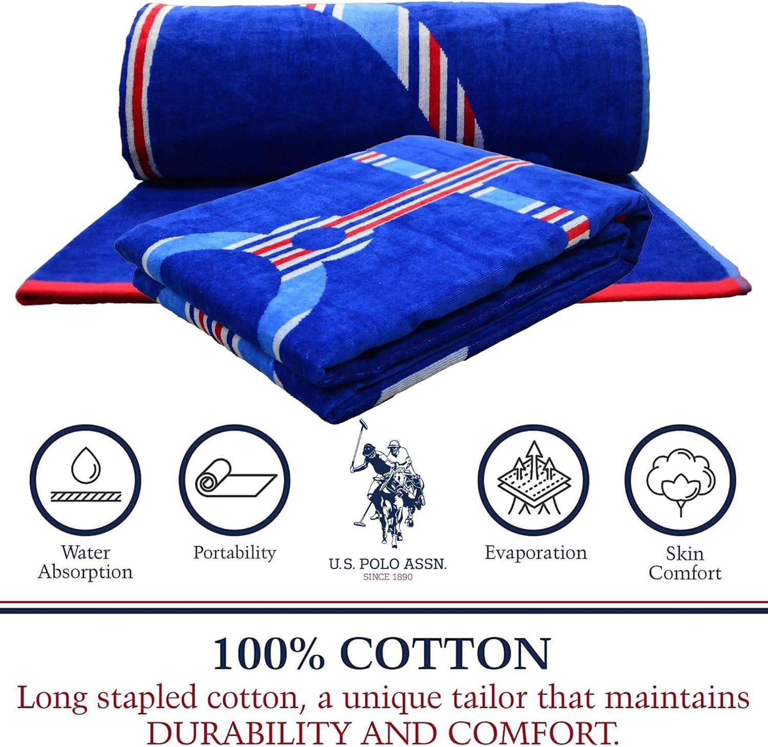 imageUS Polo Assn Oversized 40 x 70 Striped Nautical Design Beach Towel Luxury Plush Cotton Hotel Quality for Bath Pool Bon Voyage StripeZig Zag Stripe and Anchor