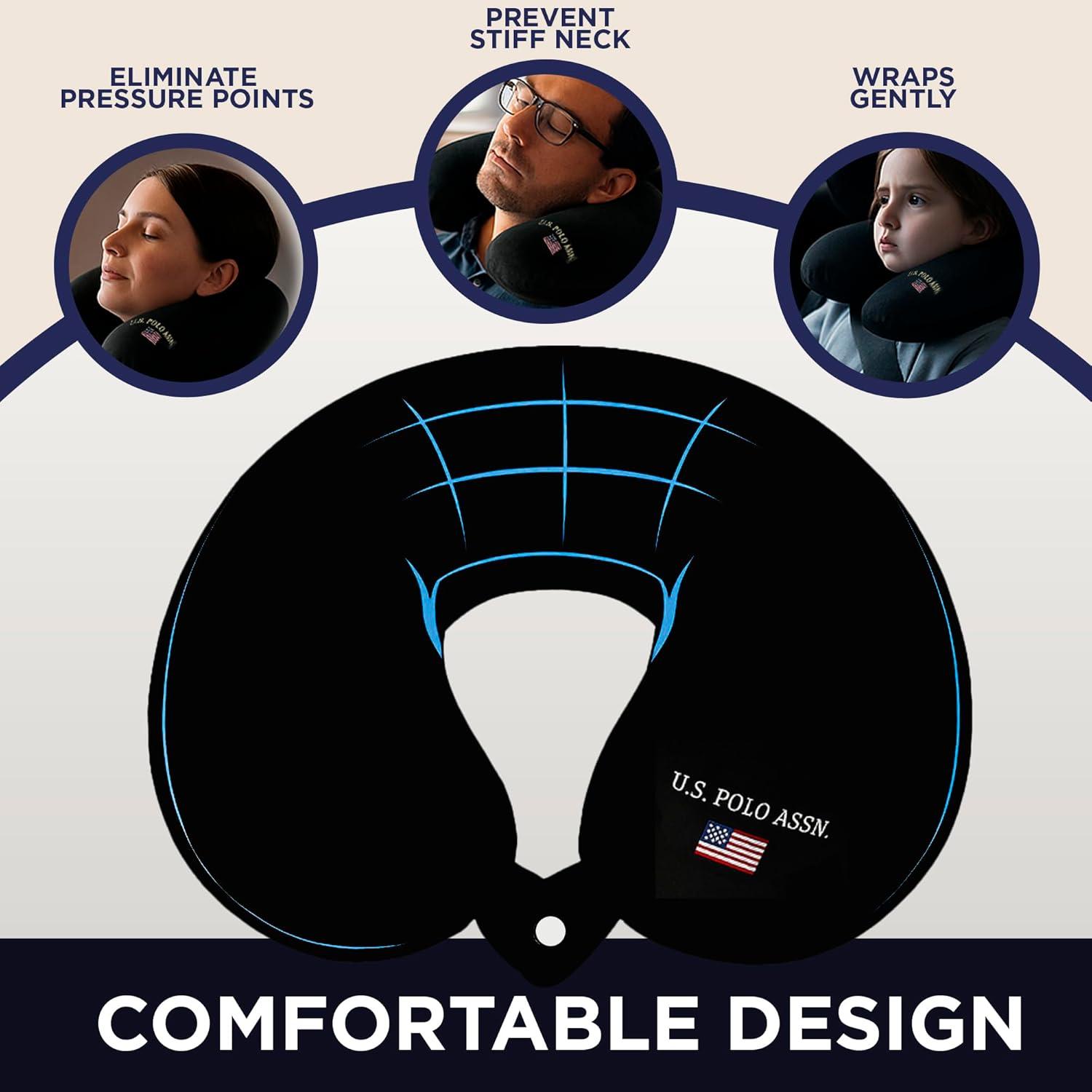 imageUS Polo Assn Plush Memory Foam Travel Neck Pillow RedBlack