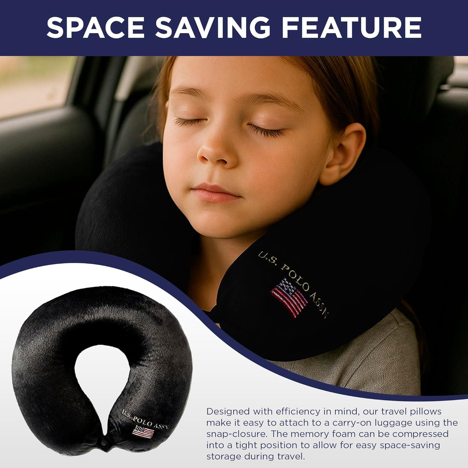 imageUS Polo Assn Plush Memory Foam Travel Neck Pillow RedBlack