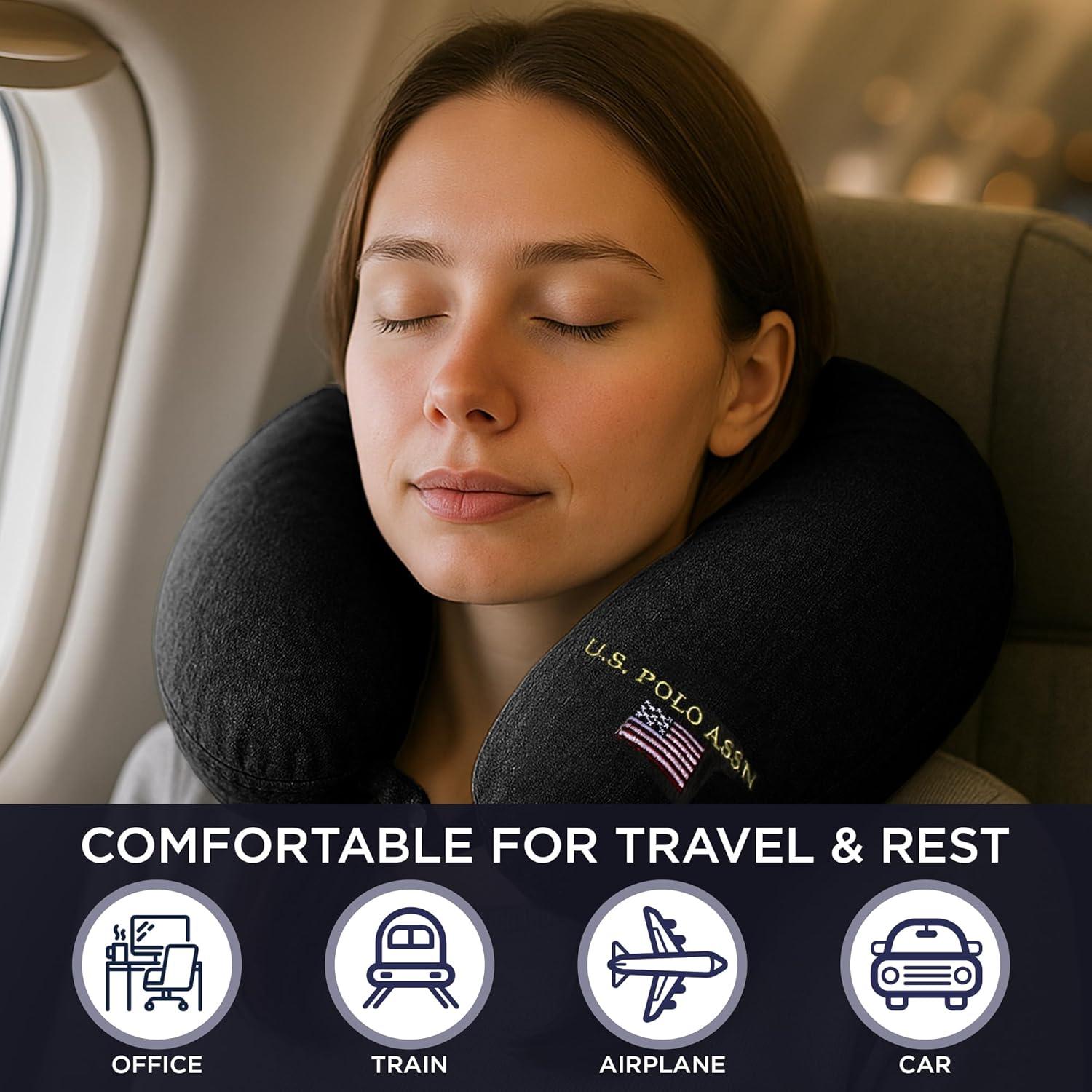 imageUS Polo Assn Plush Memory Foam Travel Neck Pillow RedBlack