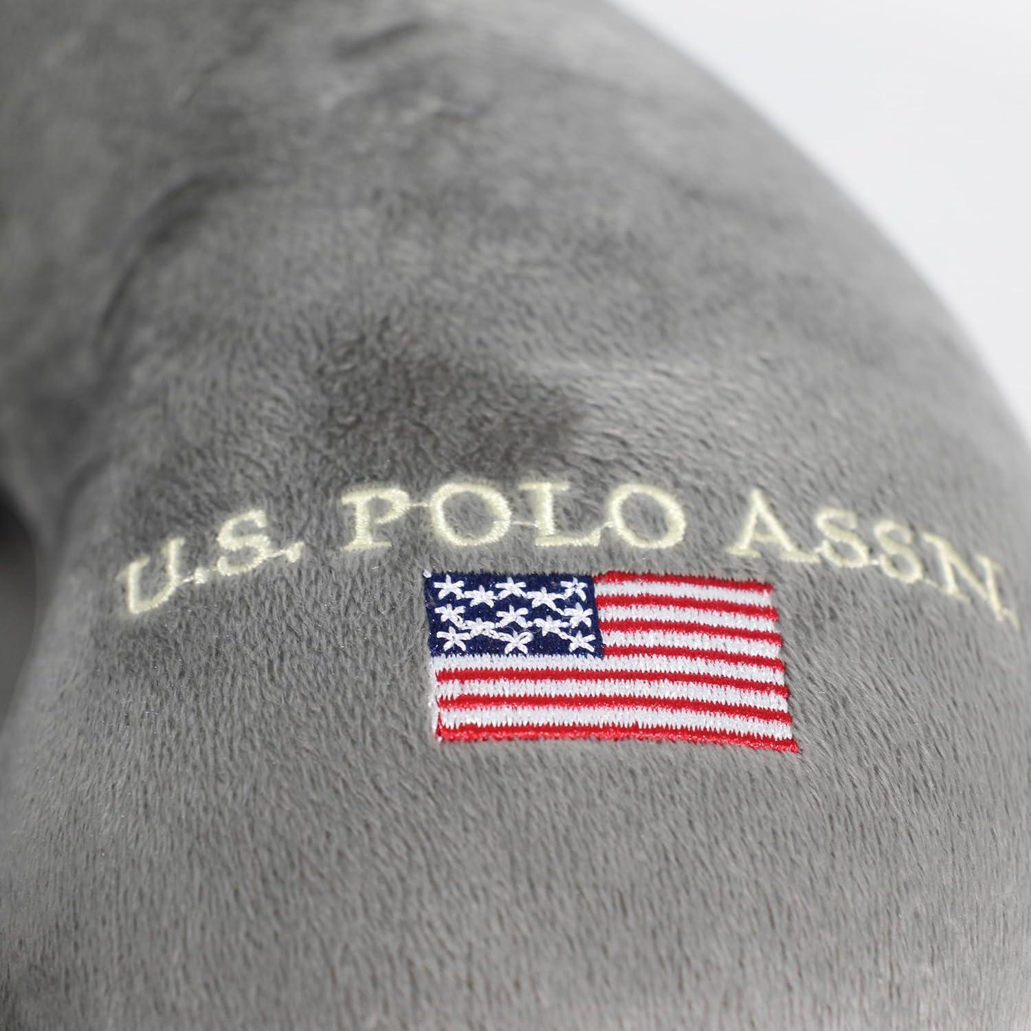 imageUS Polo Assn Plush Memory Foam Travel Neck Pillow RedCloud Grey