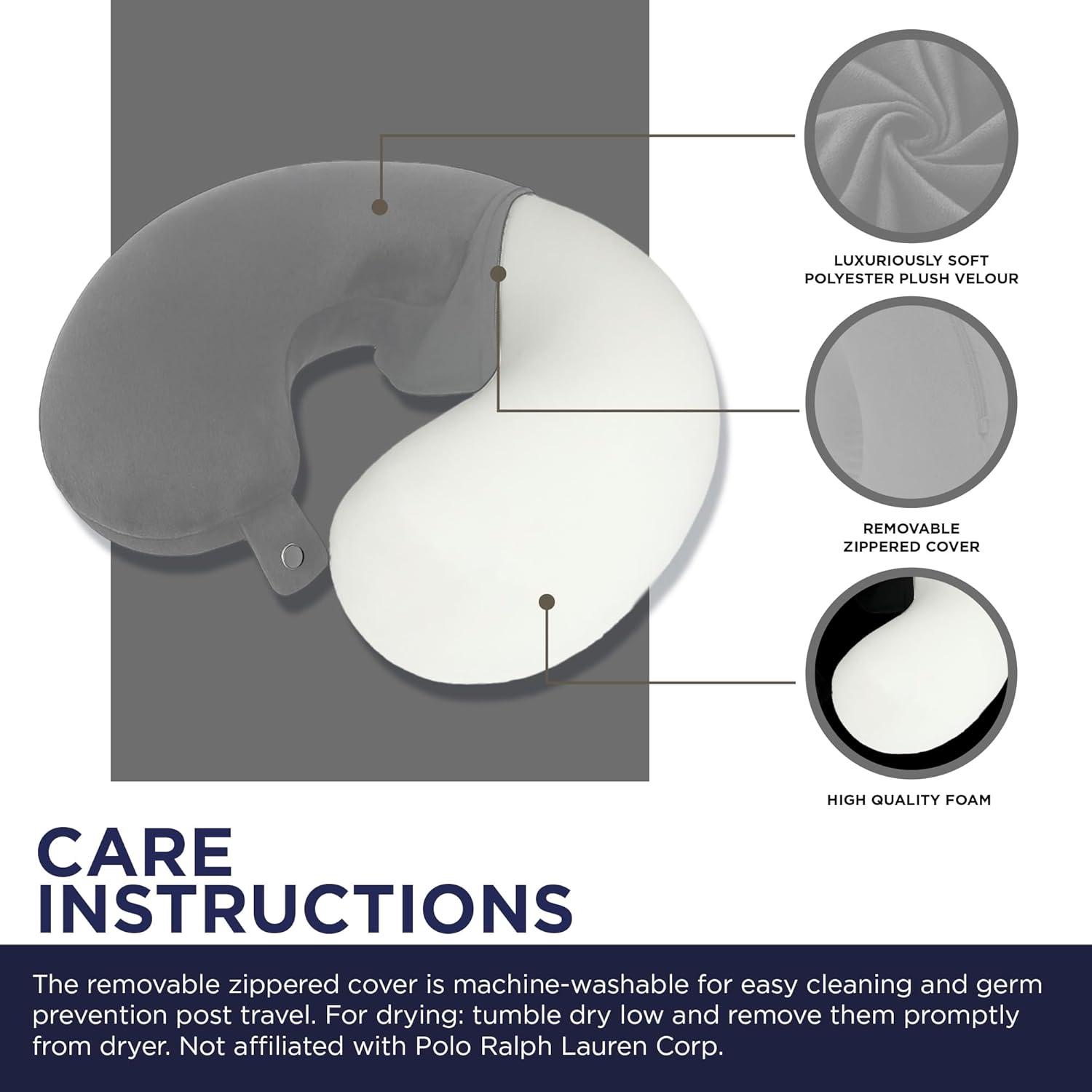 imageUS Polo Assn Plush Memory Foam Travel Neck Pillow RedCloud Grey