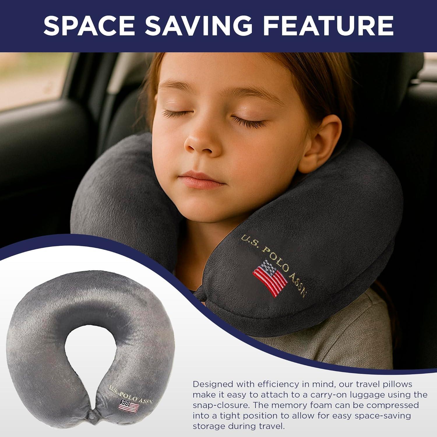 imageUS Polo Assn Plush Memory Foam Travel Neck Pillow RedCloud Grey