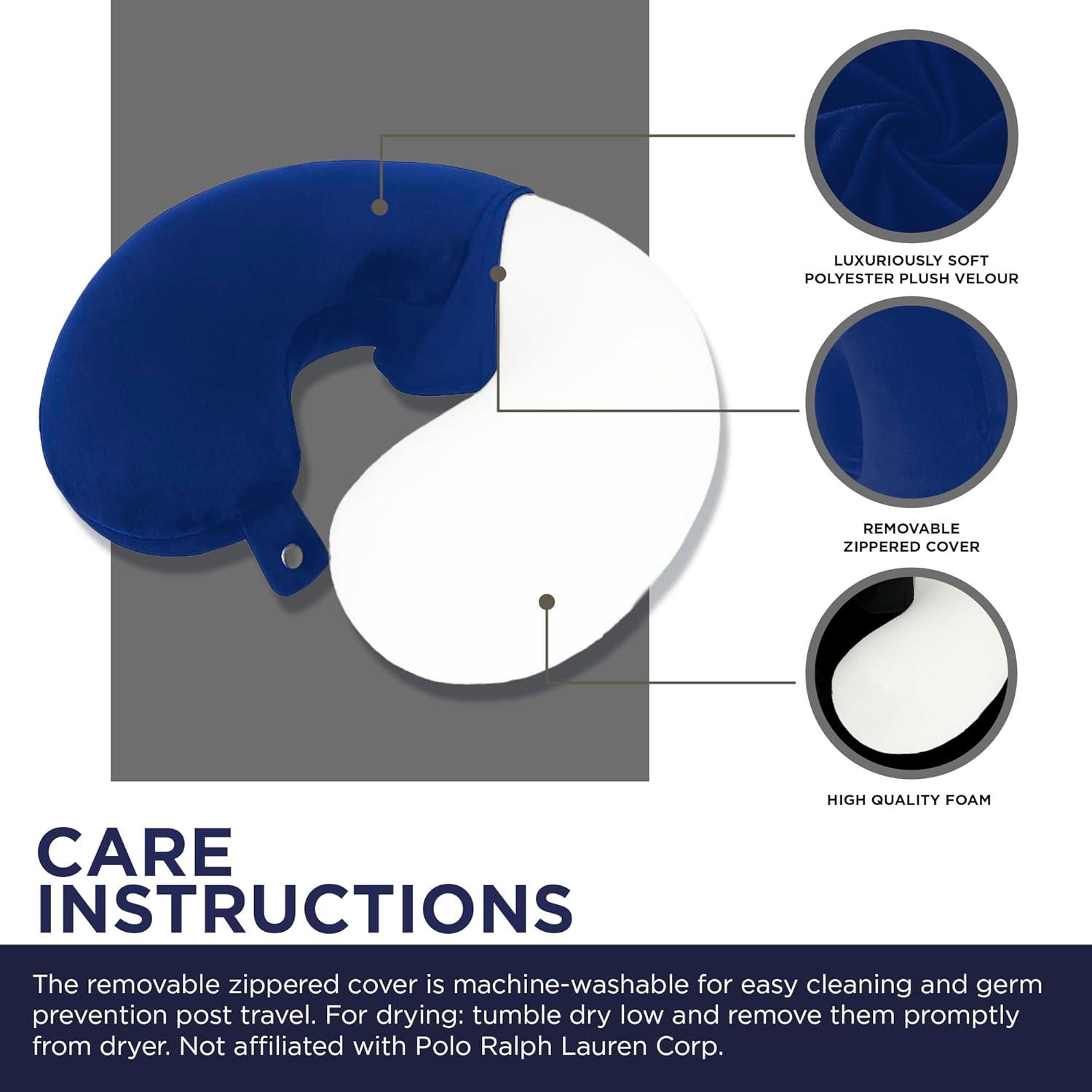 imageUS Polo Assn Plush Memory Foam Travel Neck Pillow RedNavy