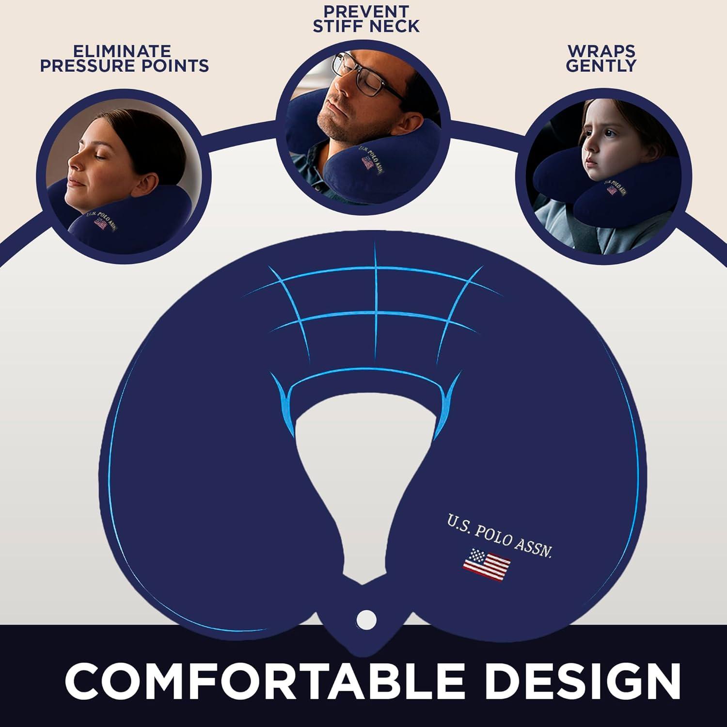 imageUS Polo Assn Plush Memory Foam Travel Neck Pillow RedNavy