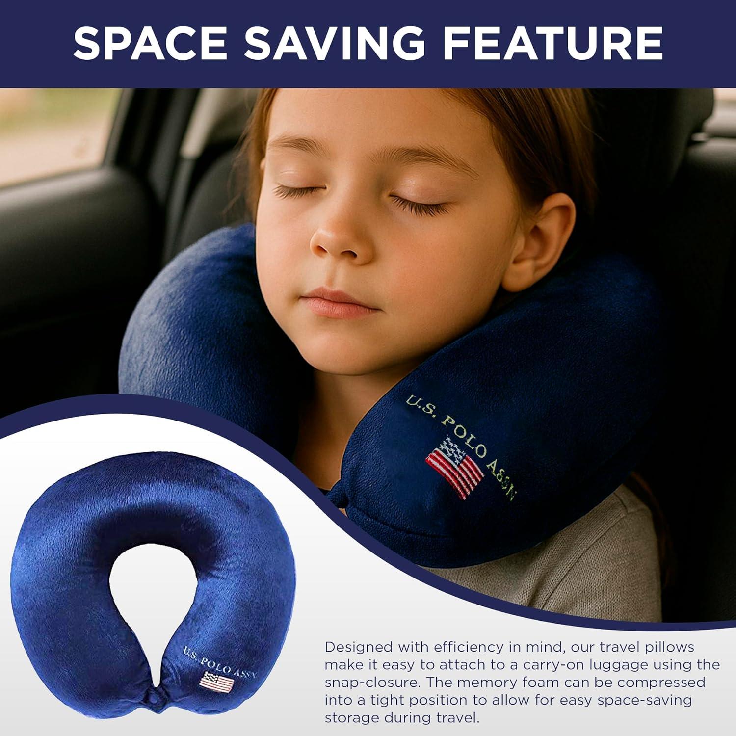 imageUS Polo Assn Plush Memory Foam Travel Neck Pillow RedNavy