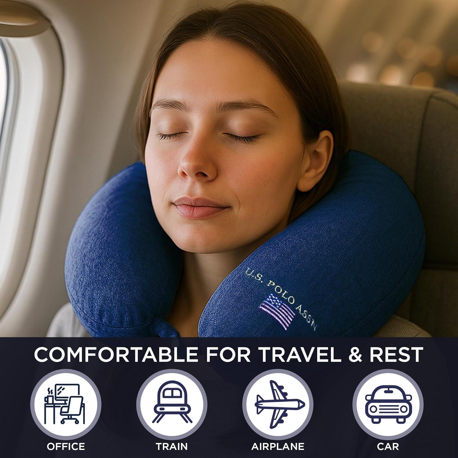 imageUS Polo Assn Plush Memory Foam Travel Neck Pillow RedNavy