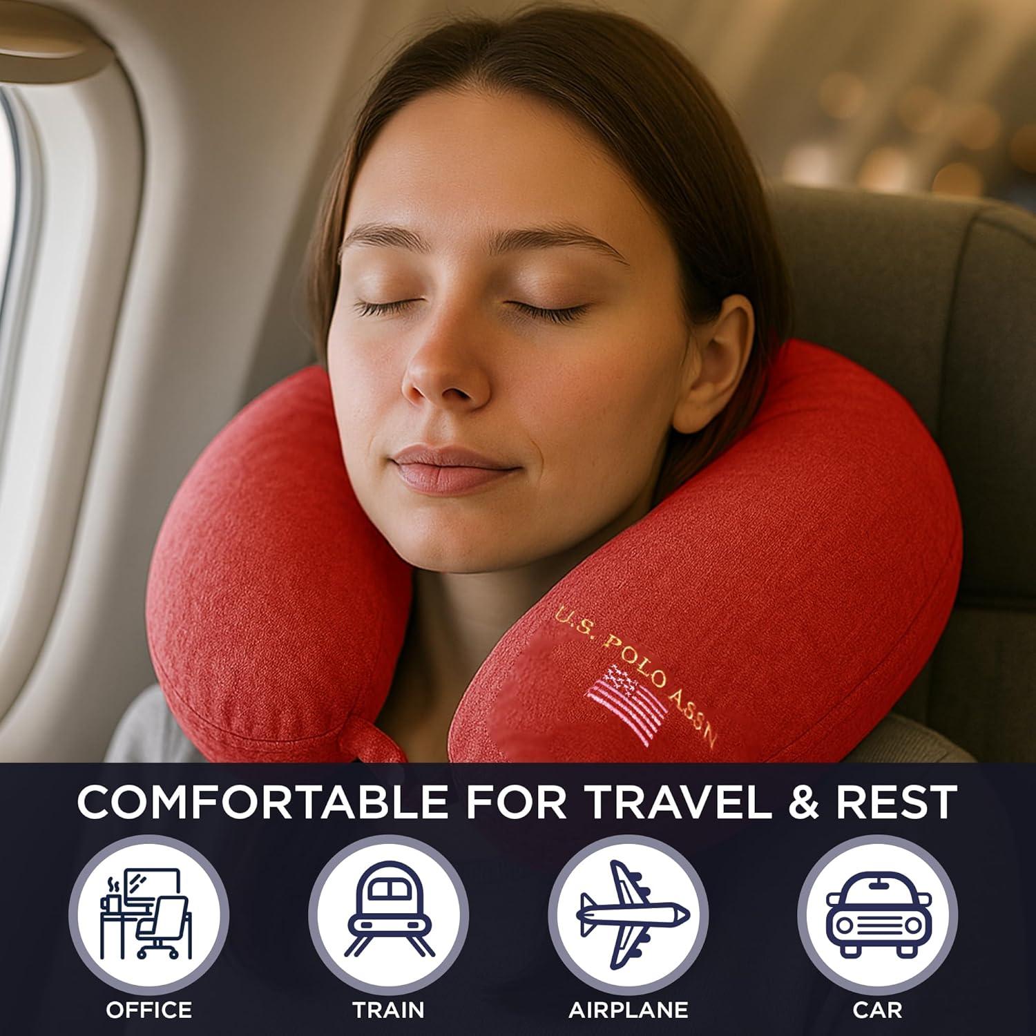 imageUS Polo Assn Plush Memory Foam Travel Neck Pillow RedRed