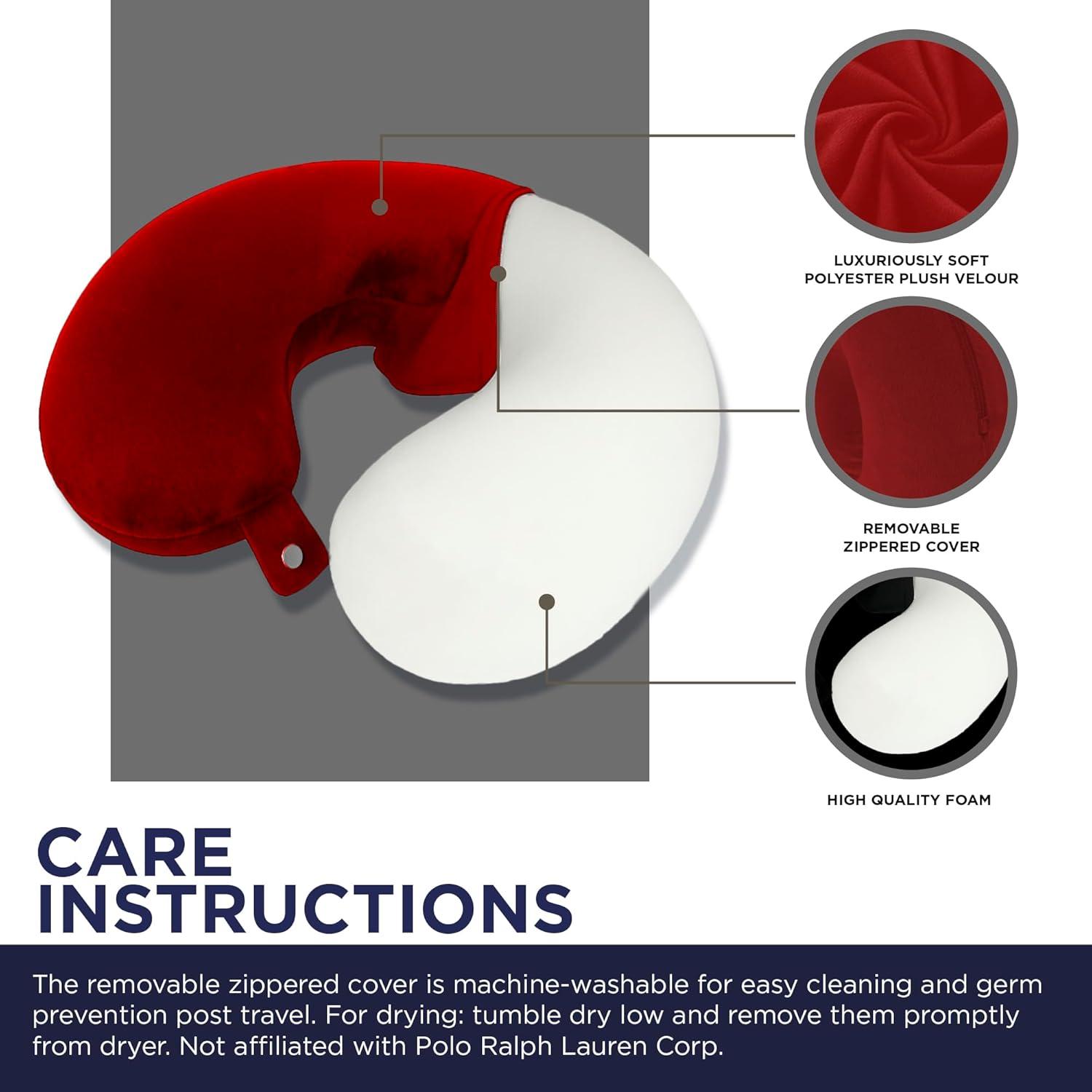 imageUS Polo Assn Plush Memory Foam Travel Neck Pillow RedRed