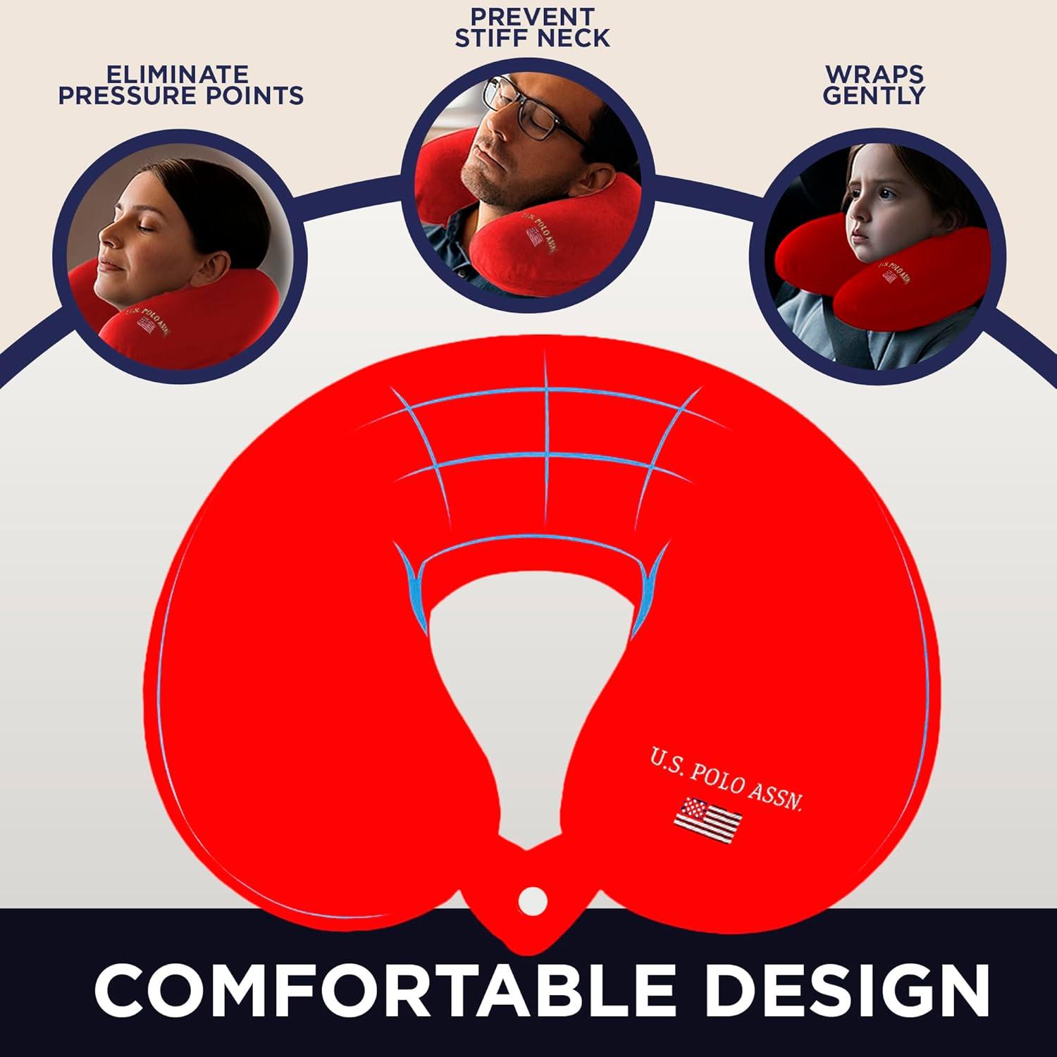 imageUS Polo Assn Plush Memory Foam Travel Neck Pillow RedRed