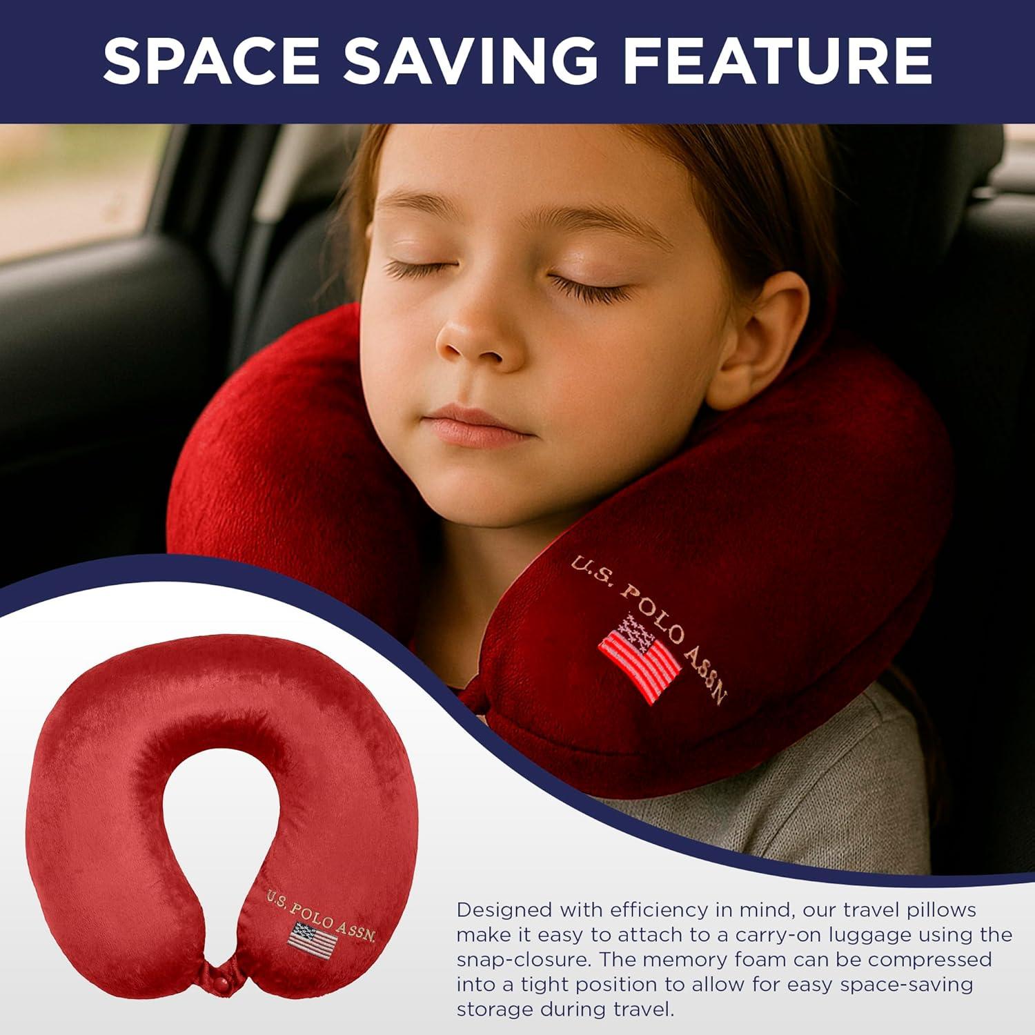 imageUS Polo Assn Plush Memory Foam Travel Neck Pillow RedRed