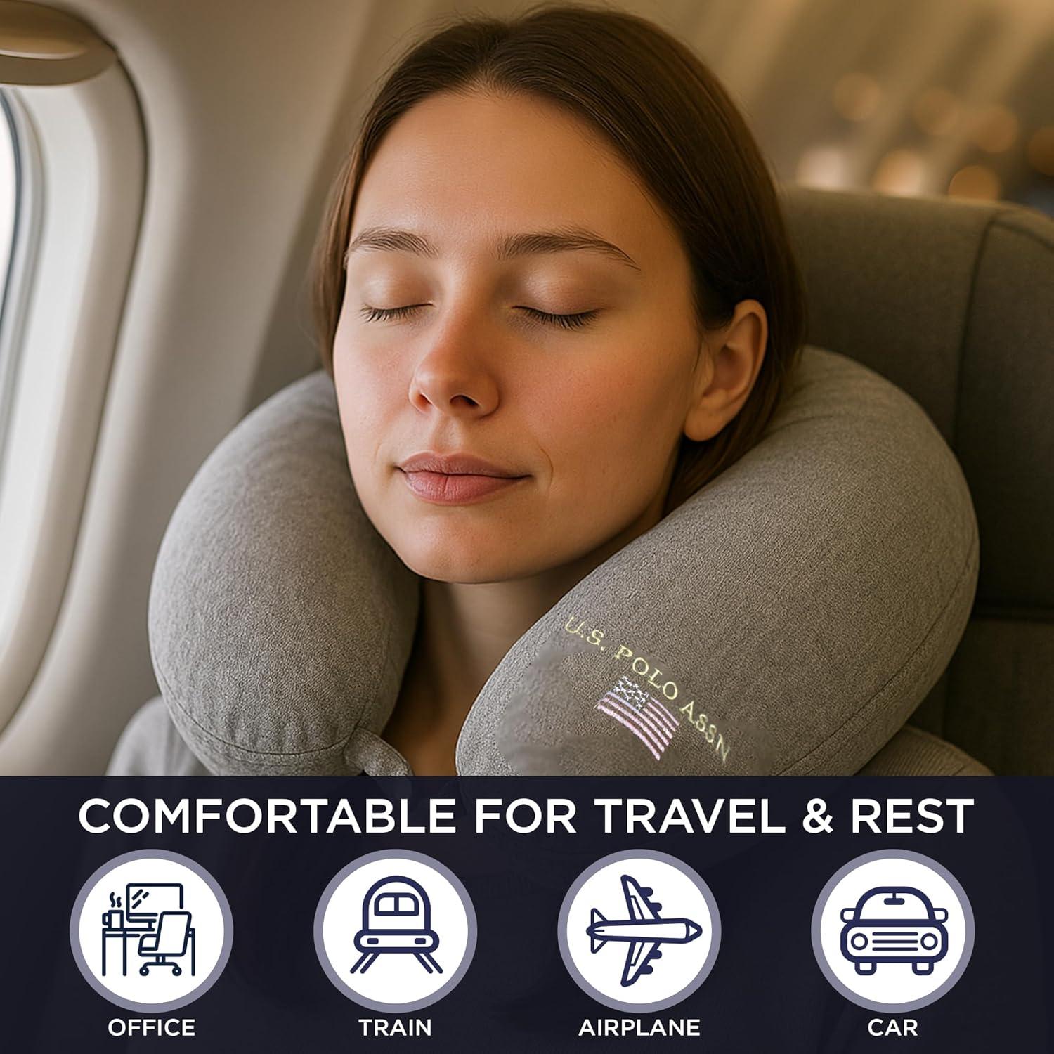 imageUS Polo Assn Plush Memory Foam Travel Neck Pillow RedSilver