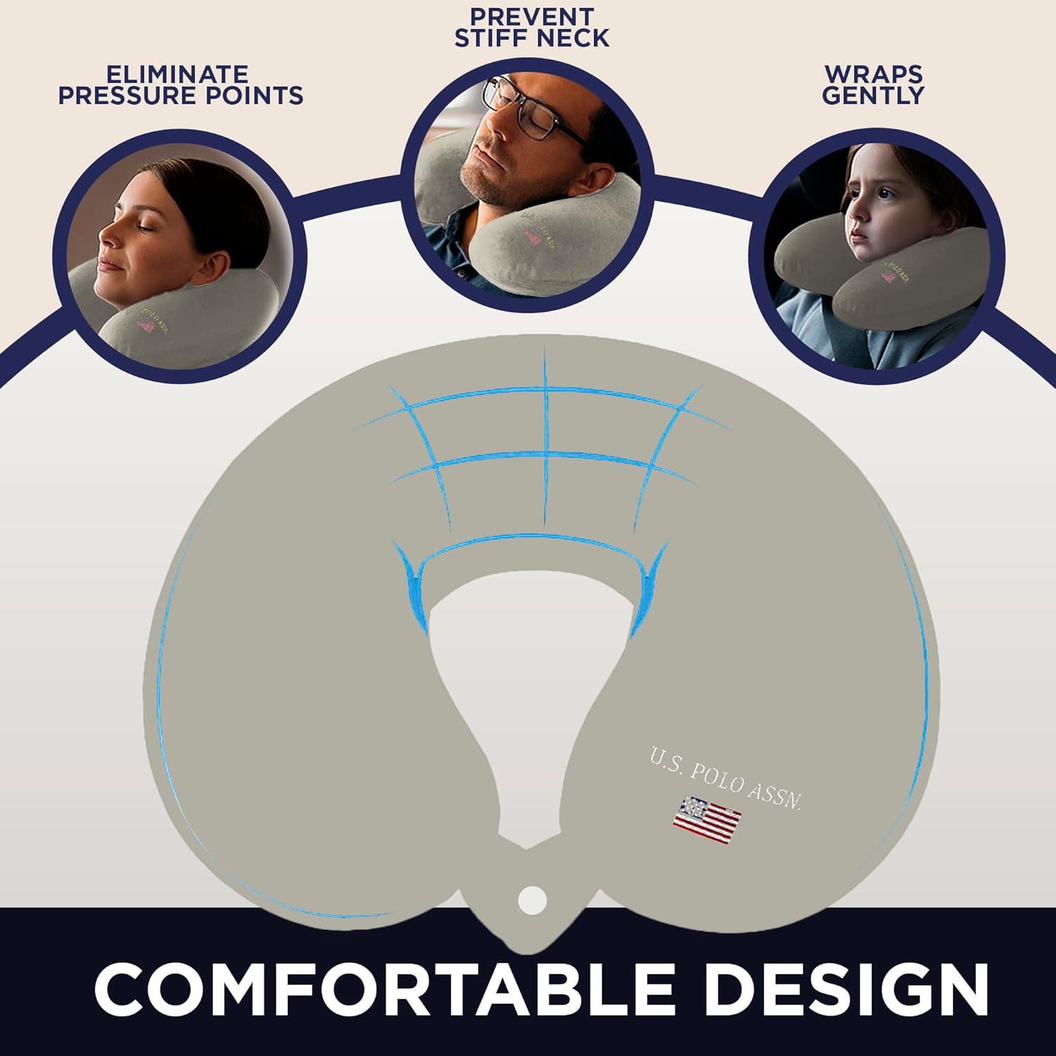 imageUS Polo Assn Plush Memory Foam Travel Neck Pillow RedSilver